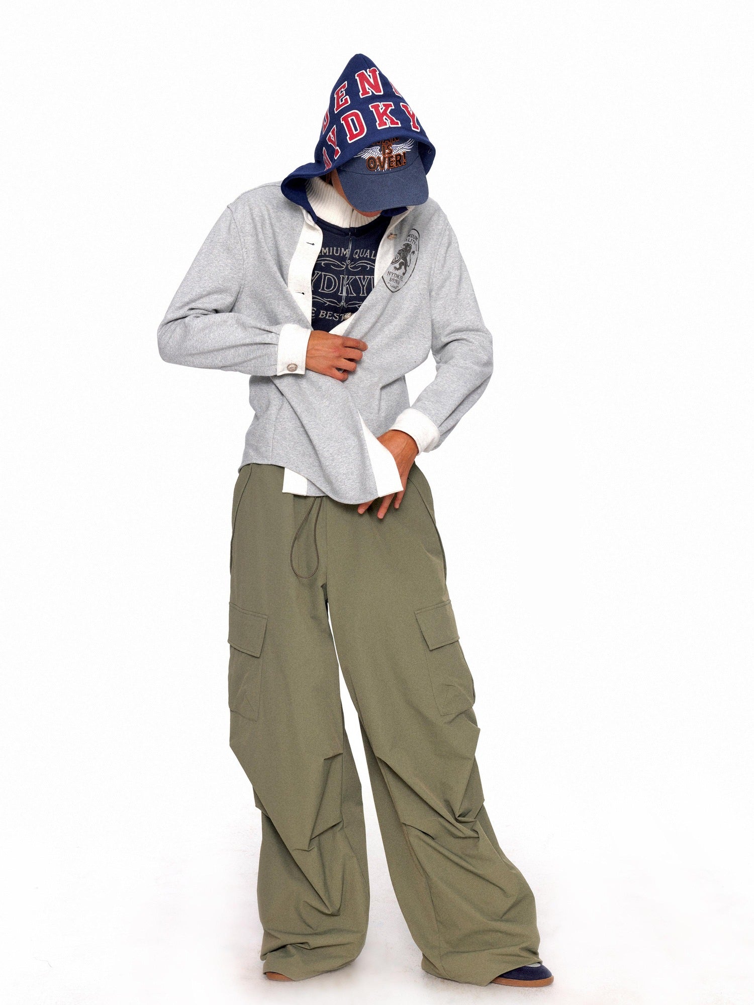 NyDkyel Waterproof Stretch Pleated Loose Straight Hiking Elastic Waist Forest Green Pants