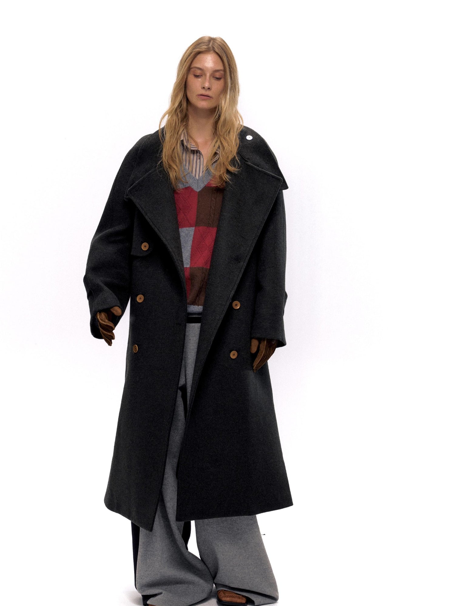 NyDkyel Wool Blend Structured Long Coat With Belt