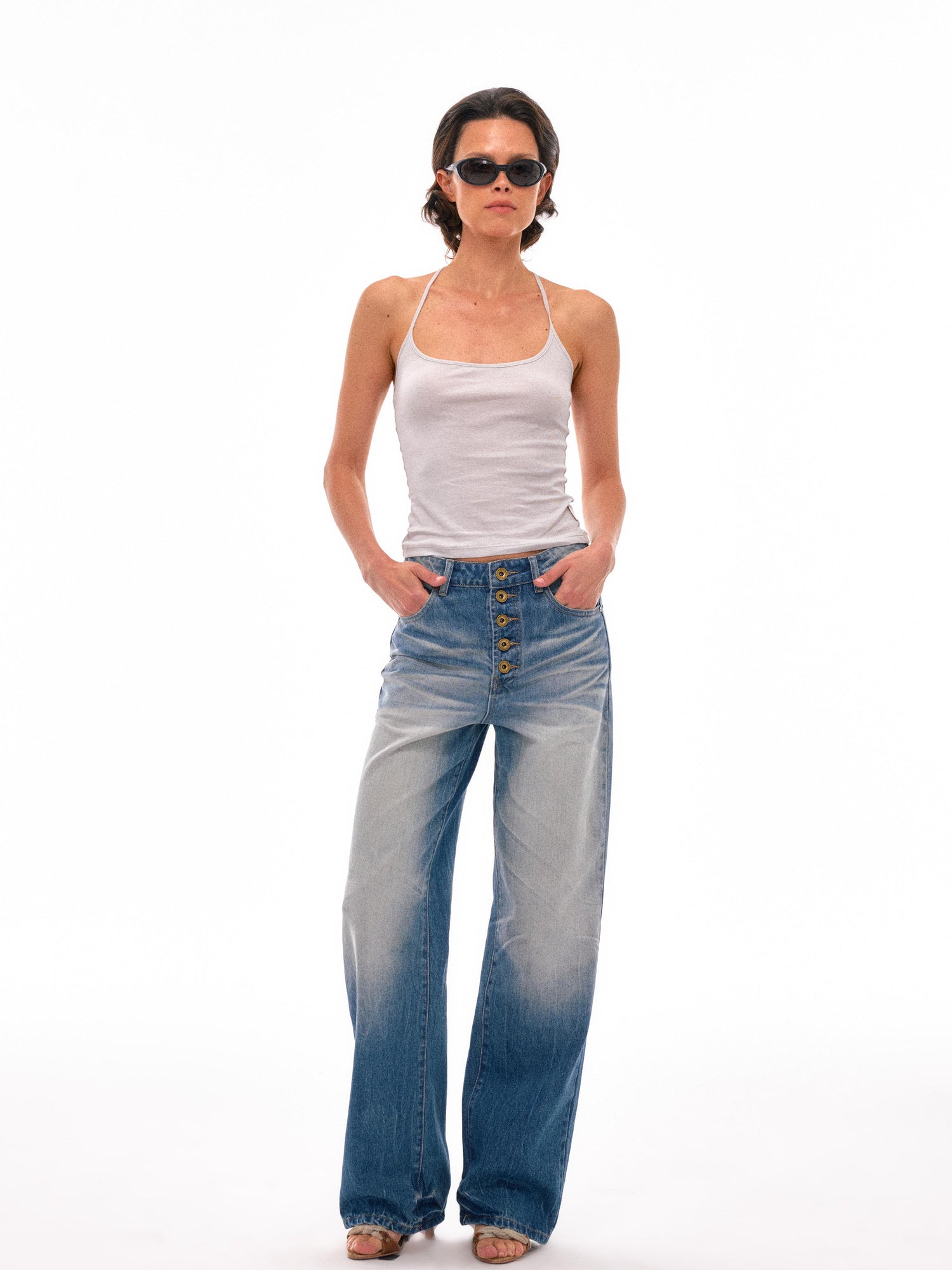 NyDkyel Y Back Cross Strap Strong Twist Ribbed Camisole