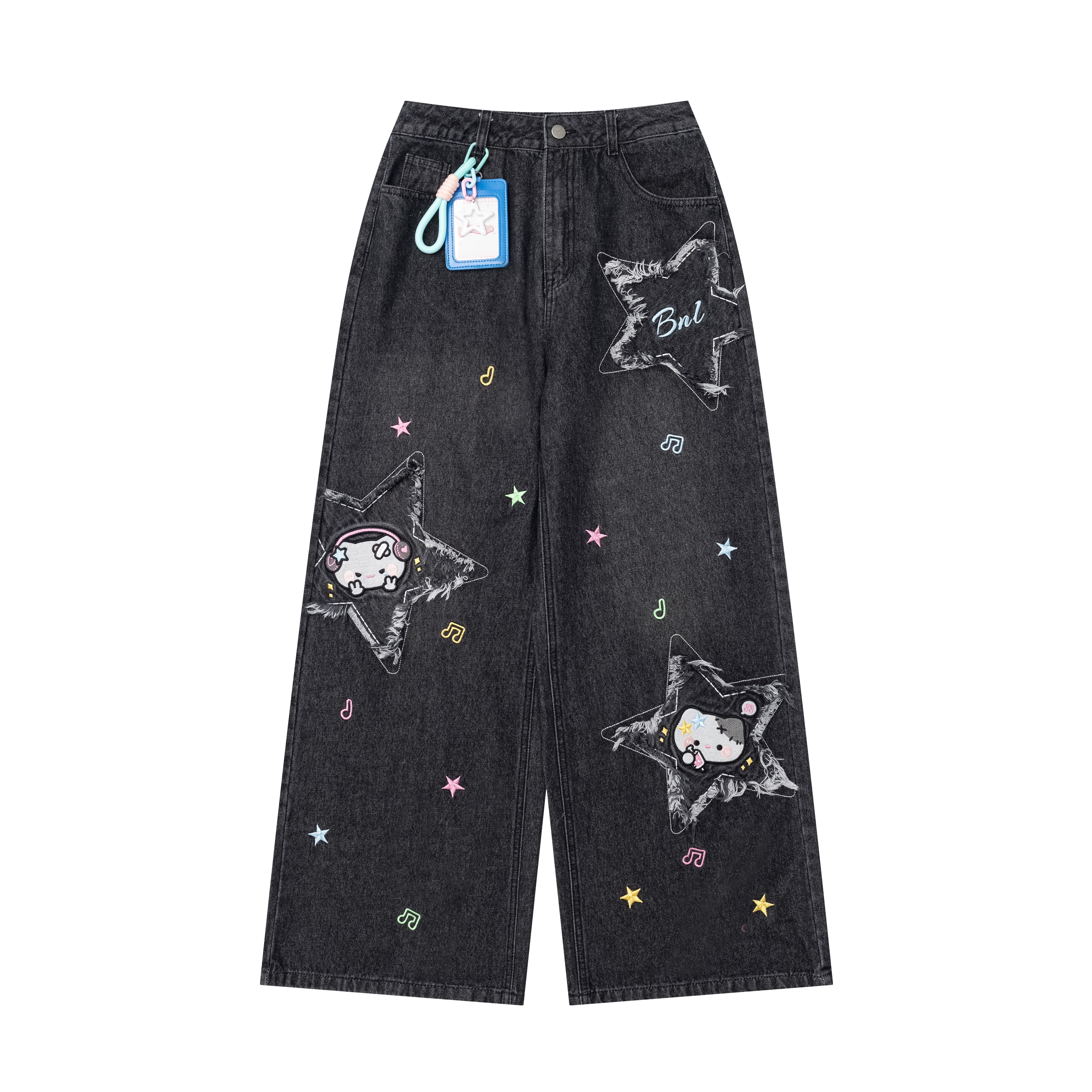 Crazy_Girl_Cute_Cartoon_Cat_Star_Machine_Embroidered_Frayed_High_Waist_Women&