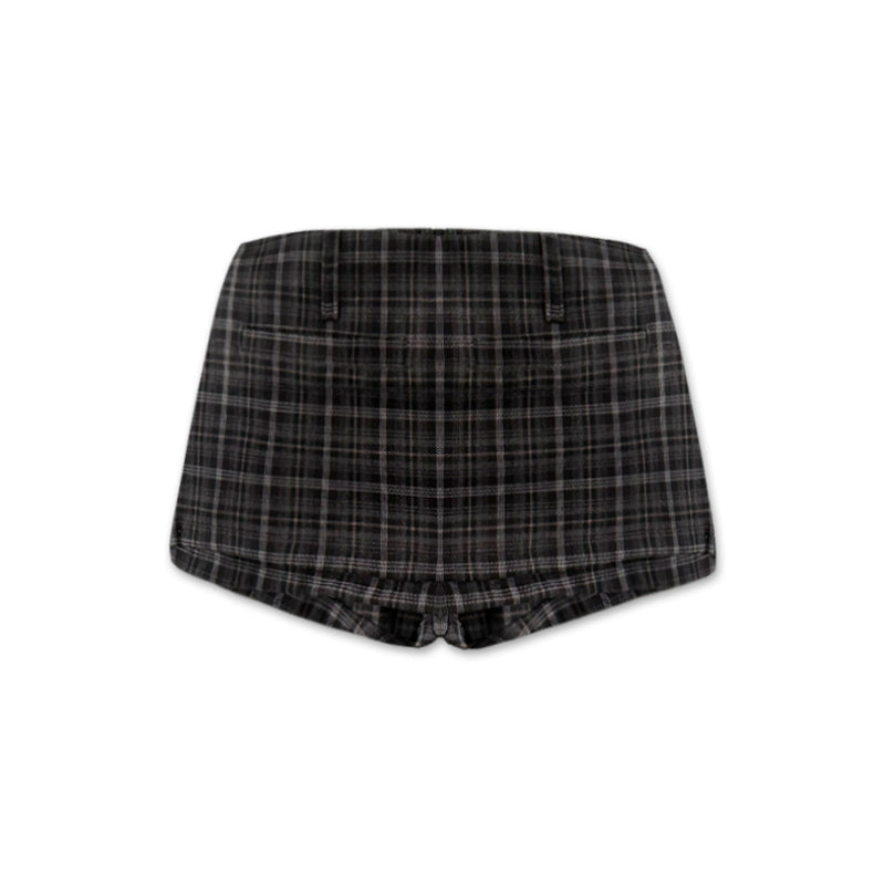 Retro American Plaid Side Slit Skort