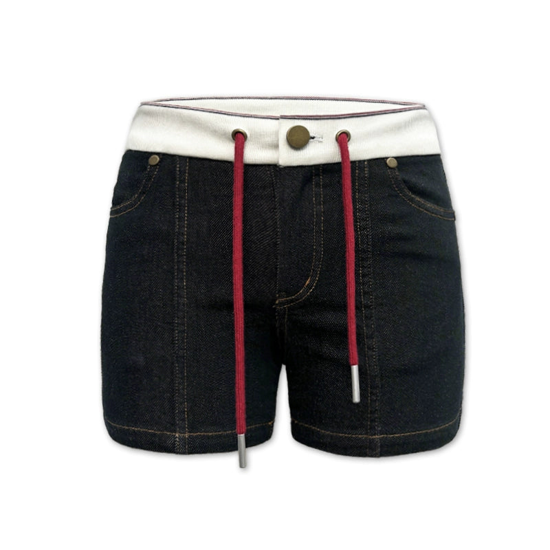 Two Tone Ribbed Denim Shorts