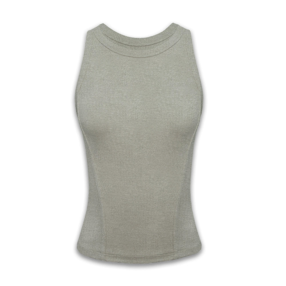 Gray Wheat Ribbed Yoga Tank Top