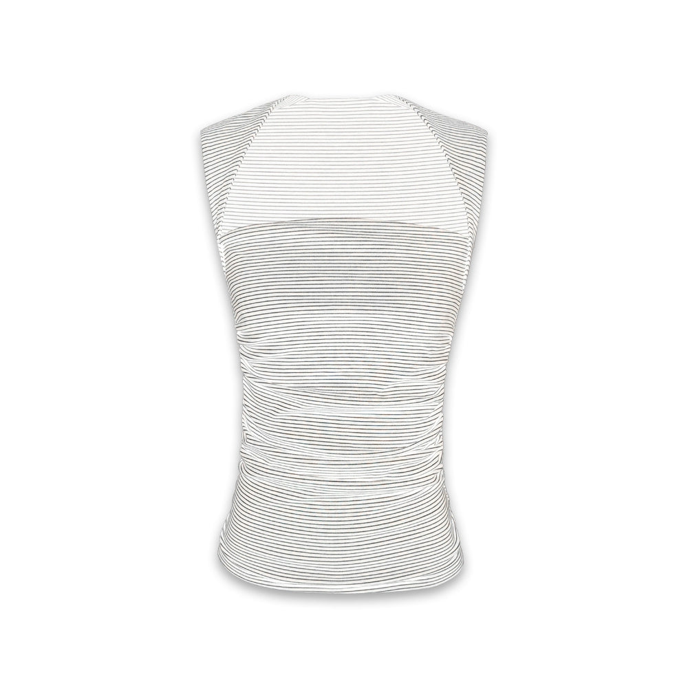Striped Square Neck Pleated Vest