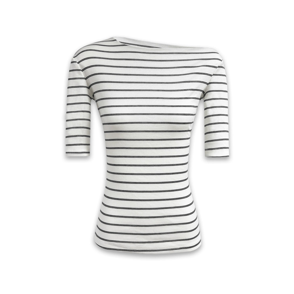 Stripe Stretch Fitted Mid Sleeve Tee