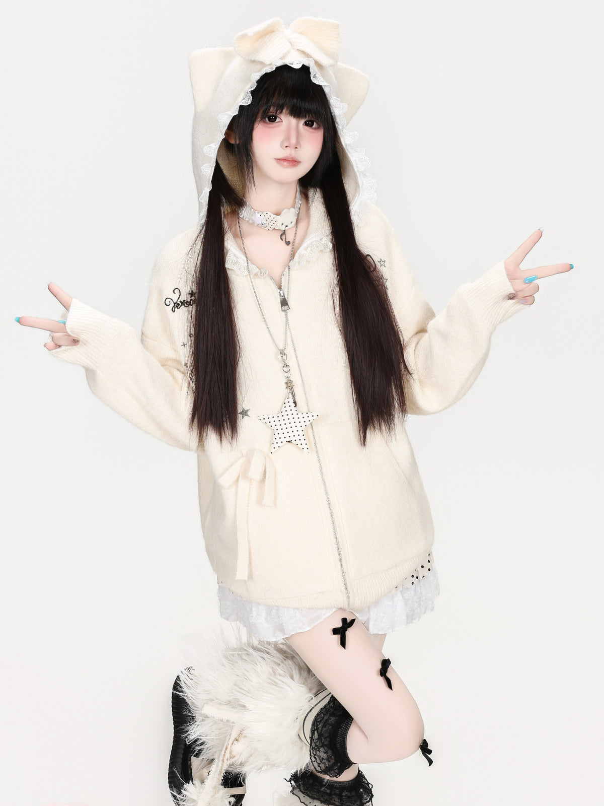 CRAZYGIRL_Bow_Lace_Cat_Ear_Hooded_Loose_Women&
