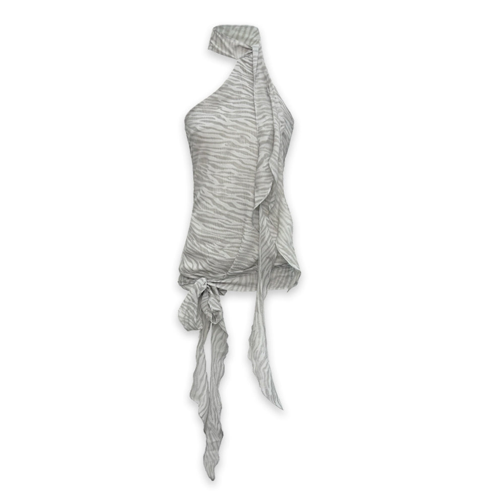 Halter Neck Sleeveless Vest With Adjustable Tie Belt