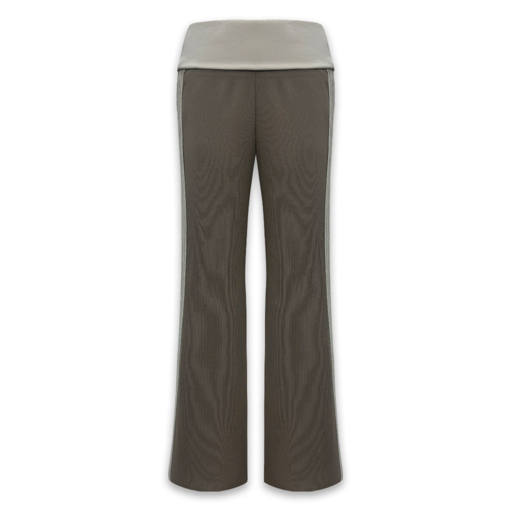 Smoky Green Mesh Trim Flared Yoga Pants