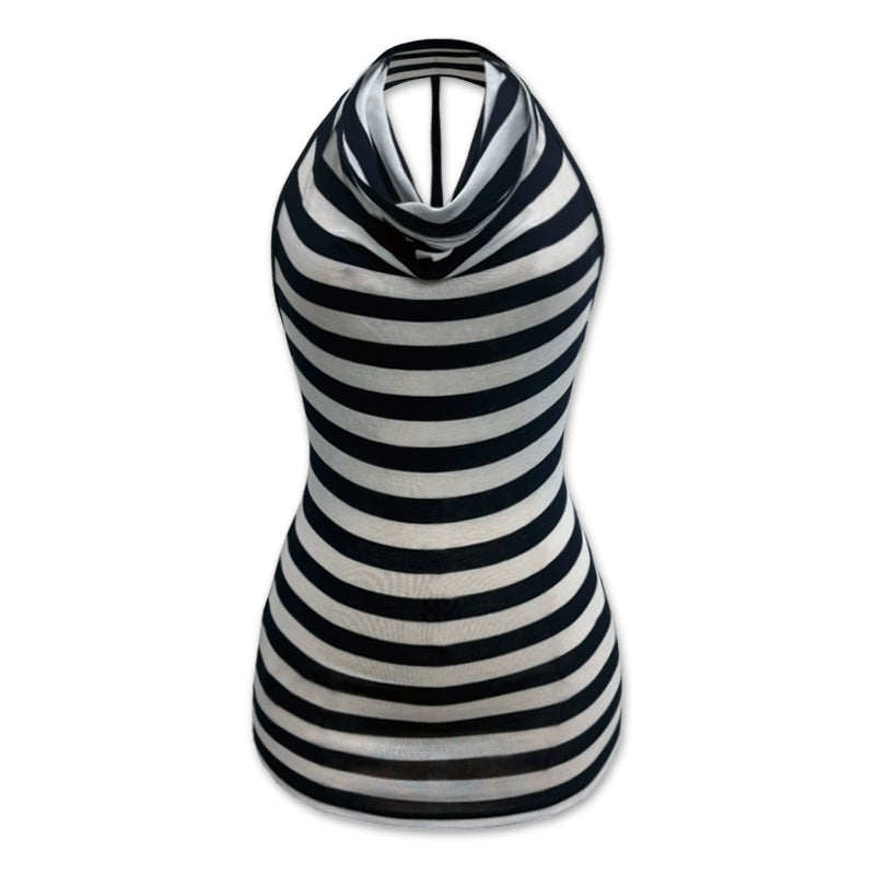 Blue Skin Feel Striped Draped Halter Top