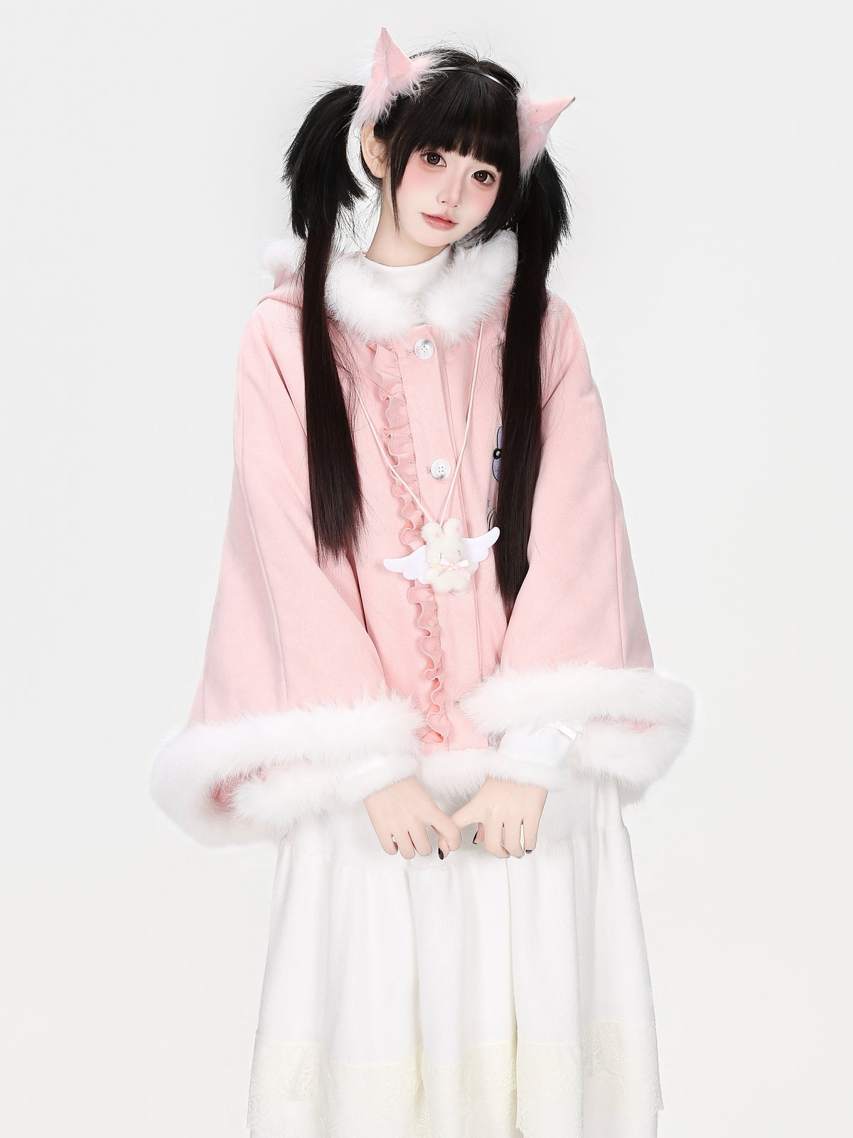 CRAZYGIRL_Cat_Ear_Hooded_Fuzzy_Trim_Padded_Women&