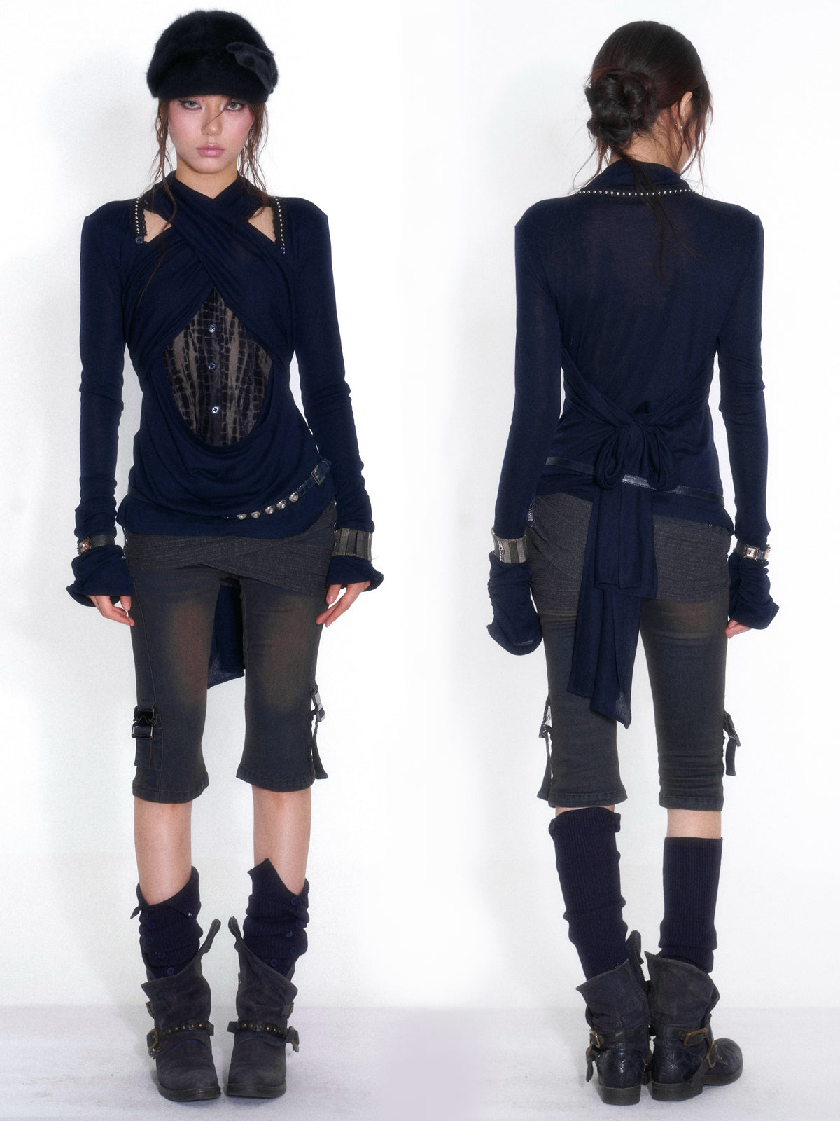 OPEN_AESTHETIC_Cross_Neck_Tencel_Mesh_Lace_Panel_Women&
