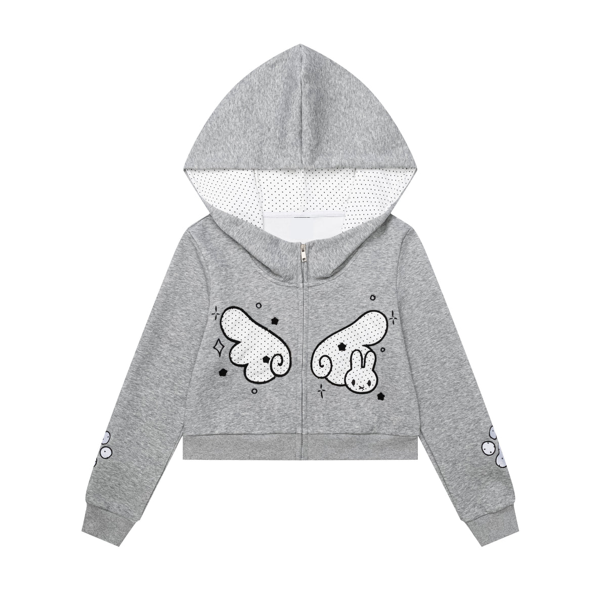 CRAZYGIRL_Gray_Polka_Dot_Butterfly_Wing_Hooded_Short_Loose_Women&