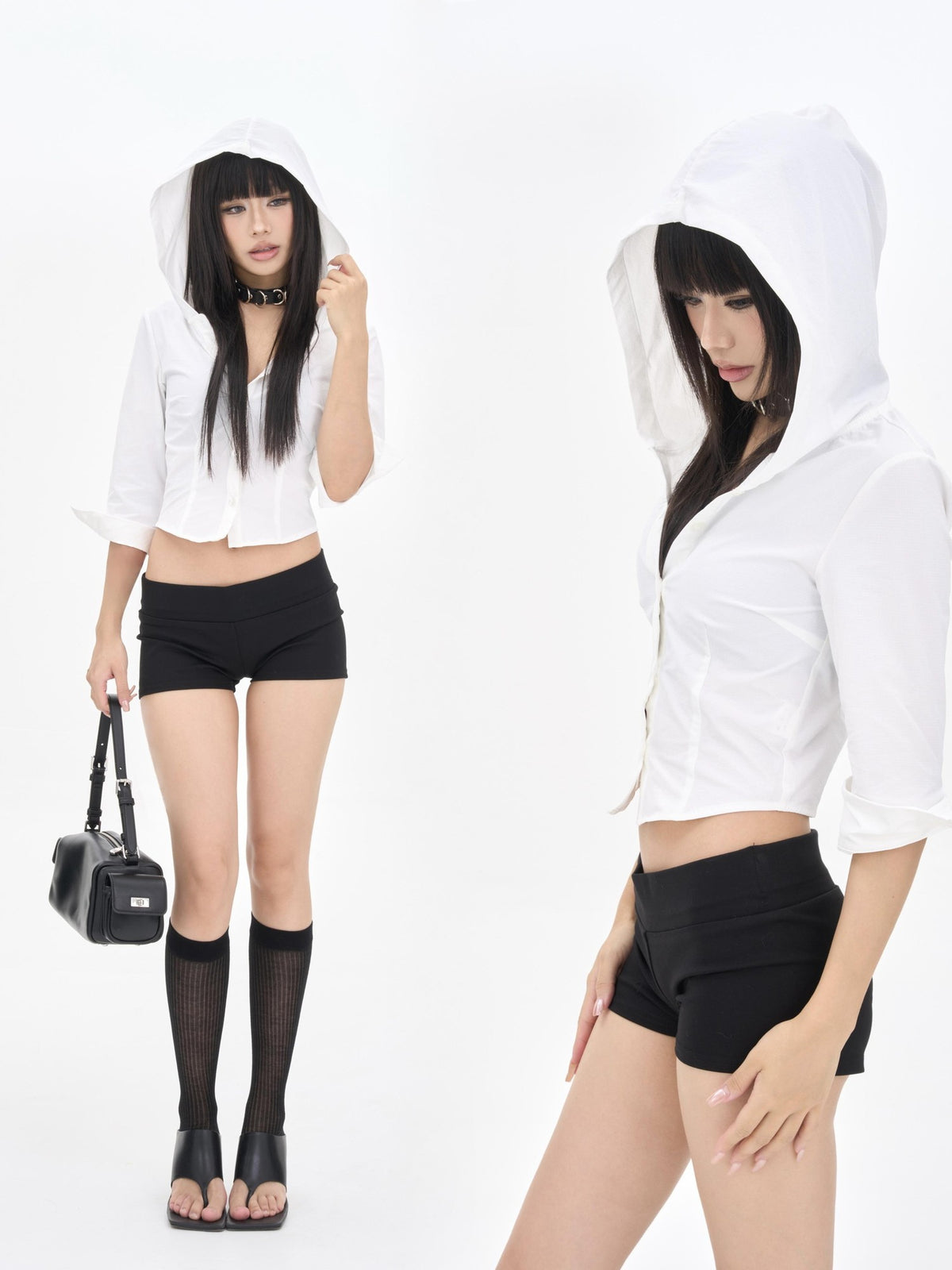 ONNASENSHI Black Low Rise Slim Fit Elastic Waist Women&