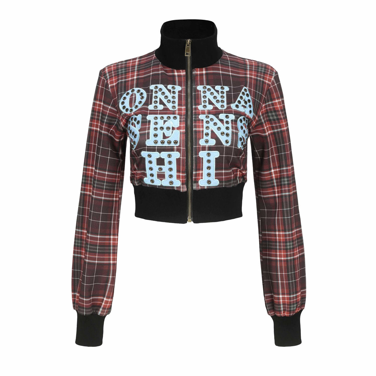 ONNASENSHI_Plaid_Studded_Jacket_Low_Waist_Mini_Skirt_Women&
