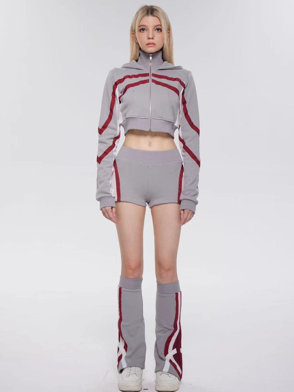 ONNASENSHI Retro Colorblock Hooded Micro Shorts Leg Warmers Women&