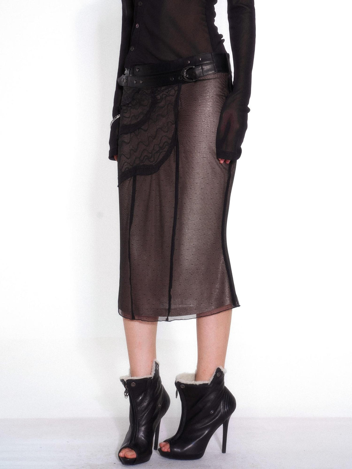 OPEN AESTHETIC Asymmetric Lace Layered Studded Low Rise Straight Women&