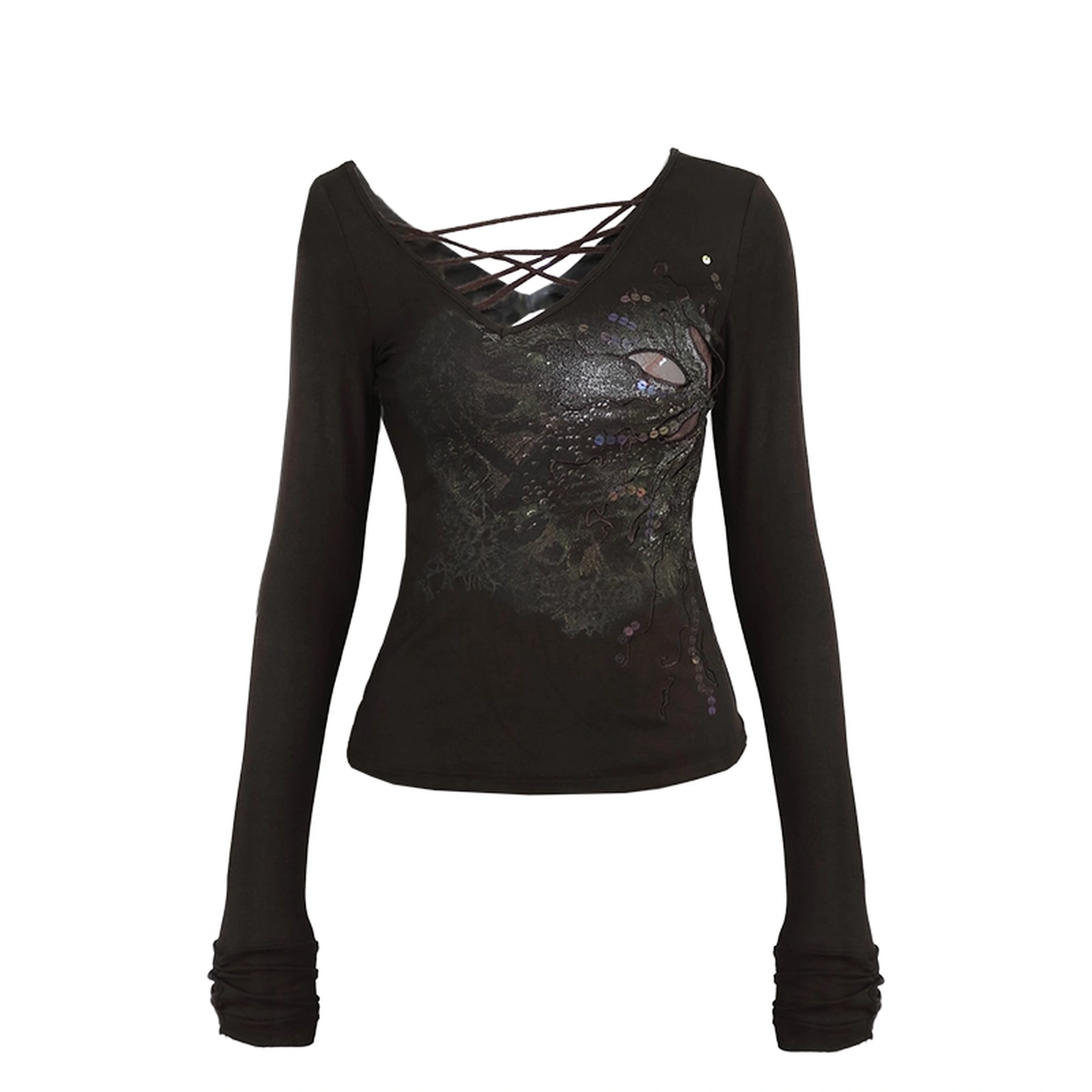 OPEN_AESTHETIC_Cotton_Vintage_Slim_Fit_Long_Sleeve_Embroidered_Print_Women_Deep_Brown_T-Shirt_MISSTT