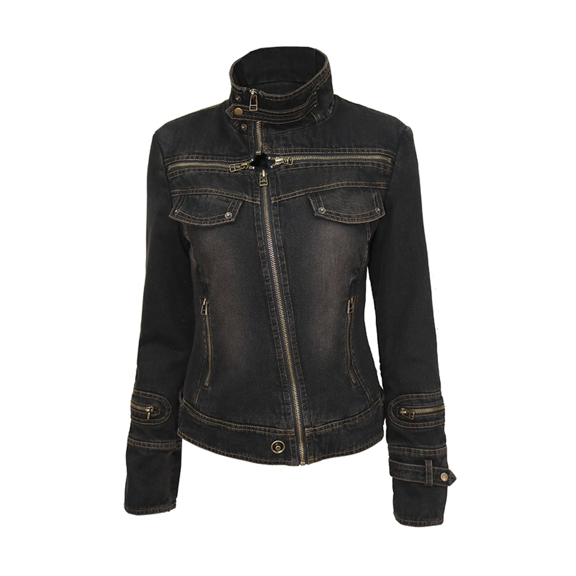 OPEN_AESTHETIC_Distressed_Cotton_Denim_Mock_Neck_Zip_Up_Vintage_Slim_Fit_Pockets_Womens_Jacket_MISSTT