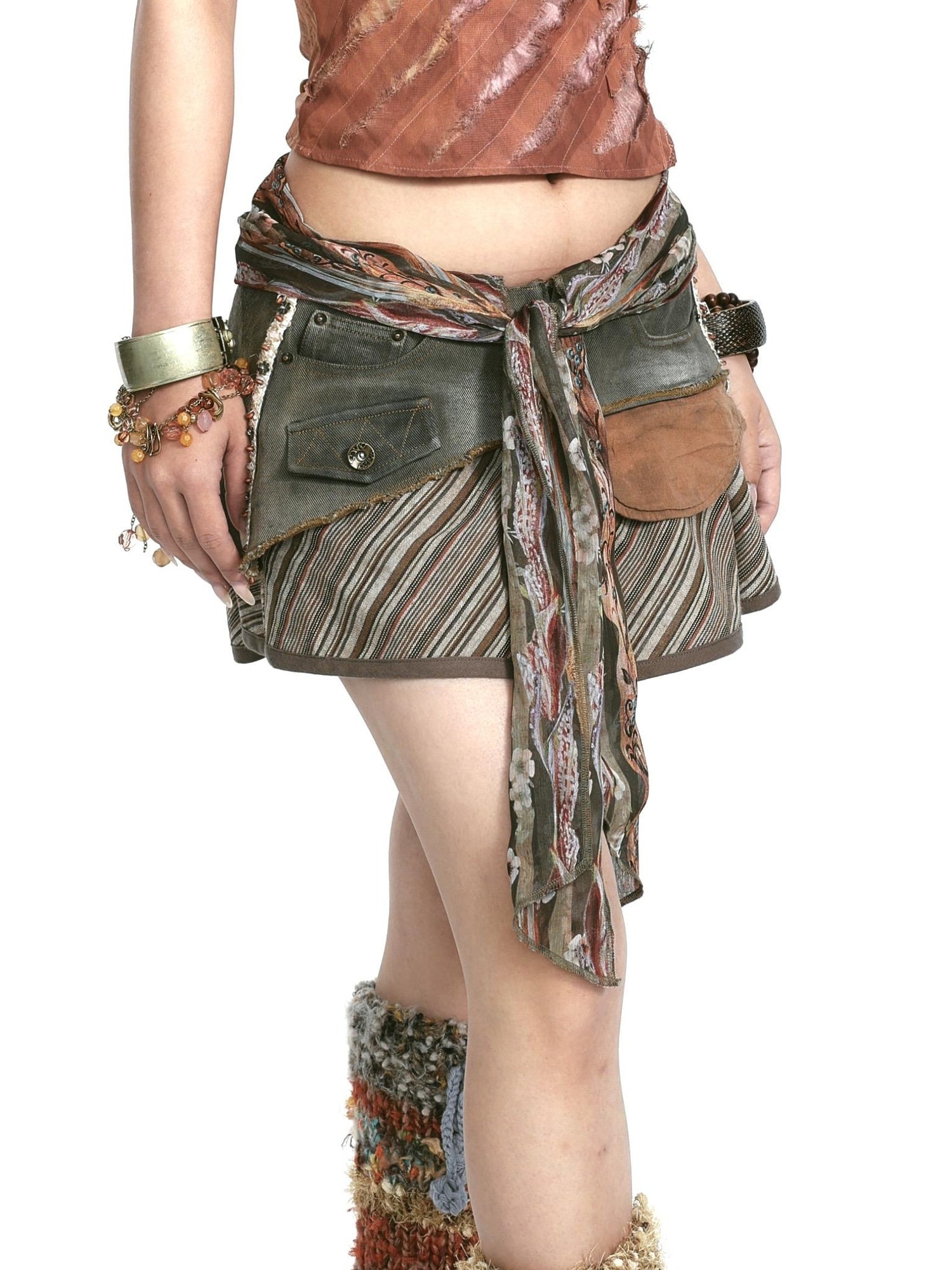 Update OPEN AESTHETIC Double Layer Washed Denim Skirt With Print