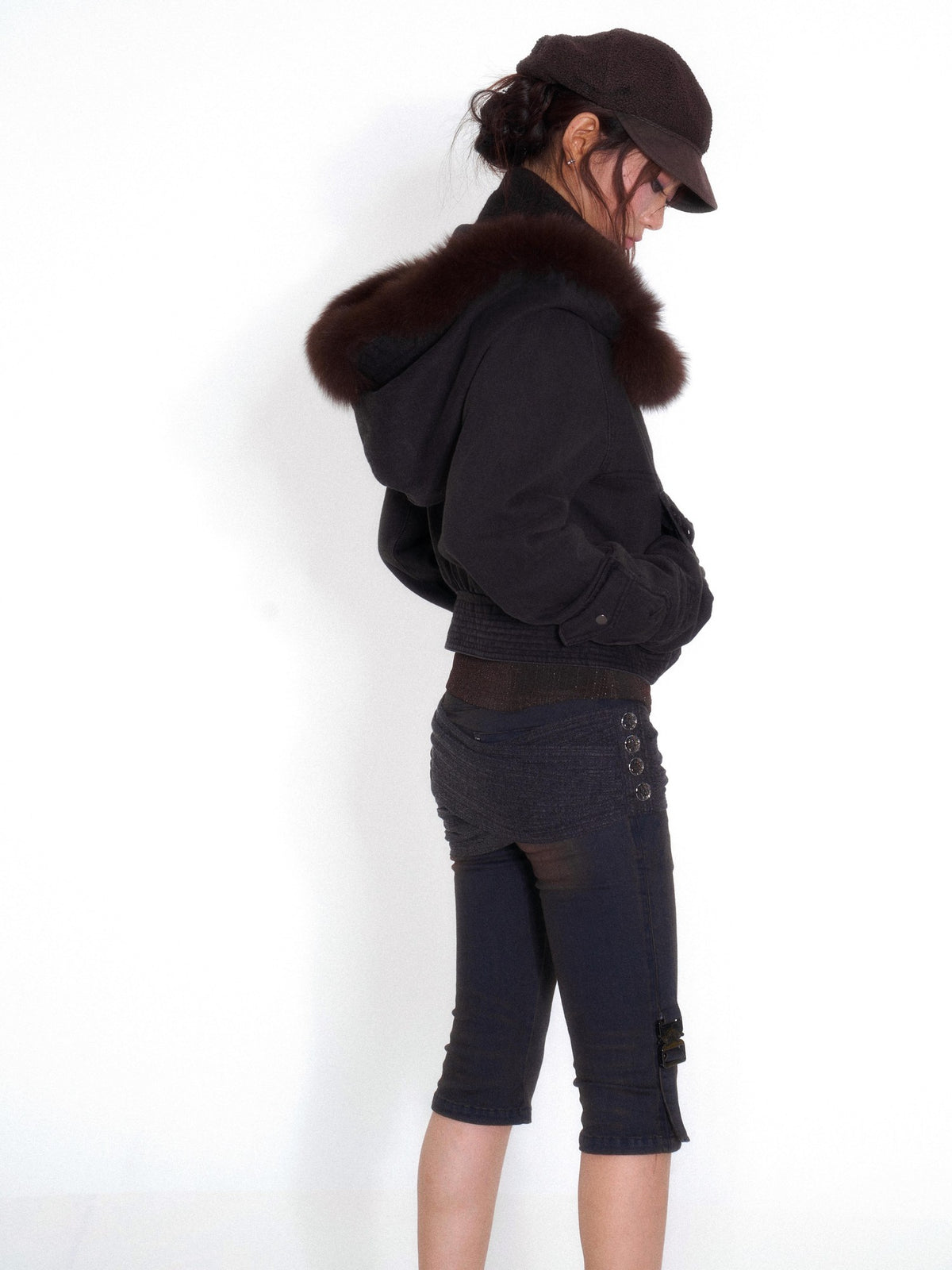 OPEN AESTHETIC Faux Layered Faux Fur Hooded High Neck Loose Fit Women&