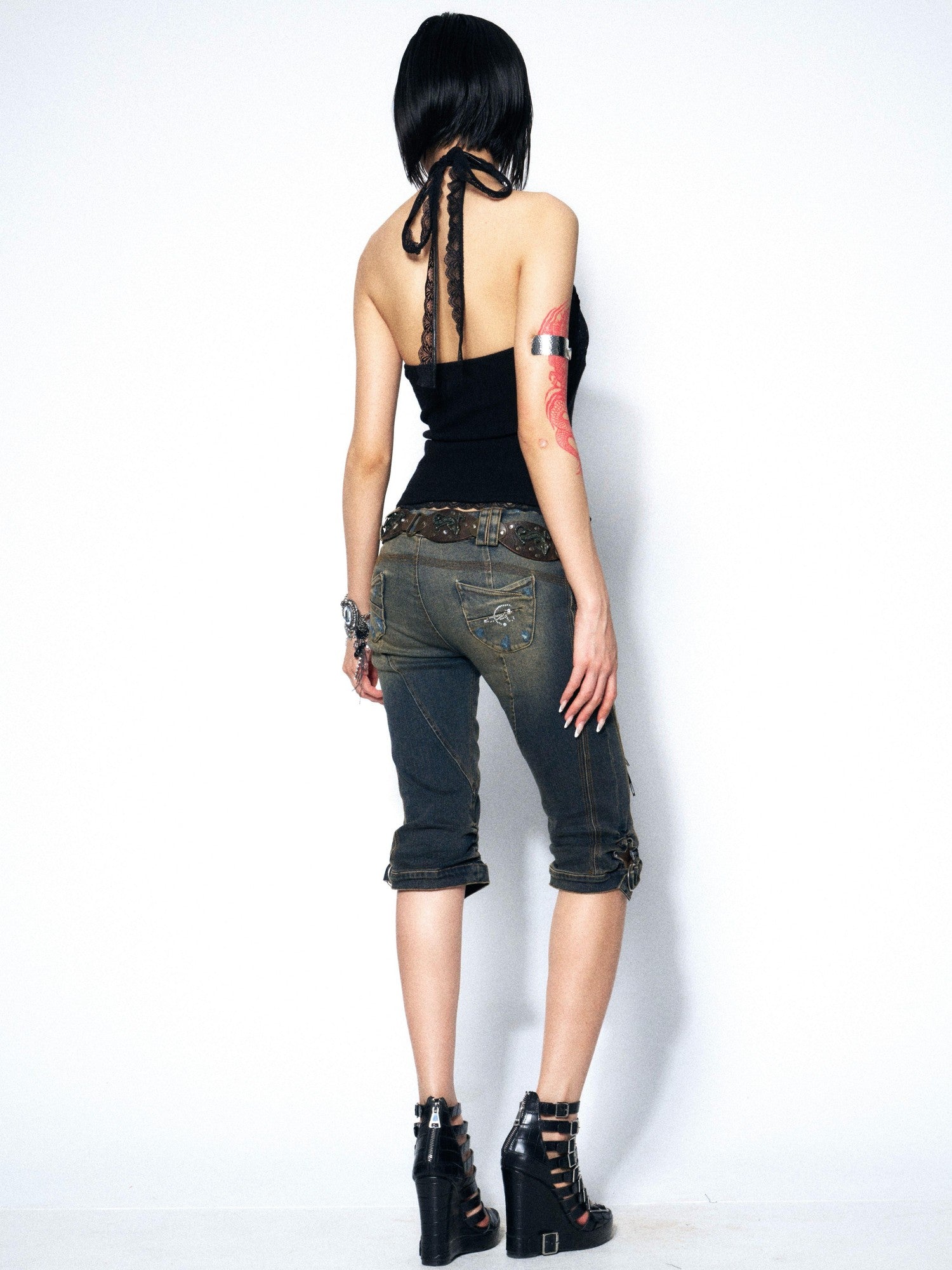 OPEN AESTHETIC Floral Lace Halter Strappy Slim Women&