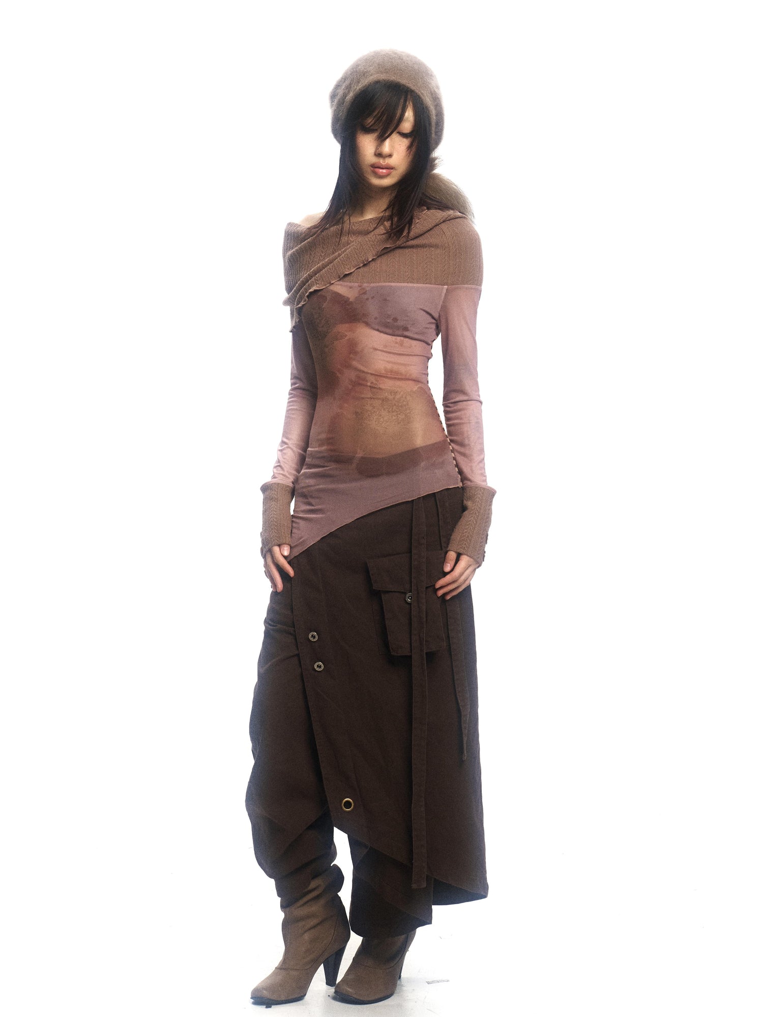 Update OPEN AESTHETIC Floral Mesh Knit Top with Convertible Collar and Reverse Wear