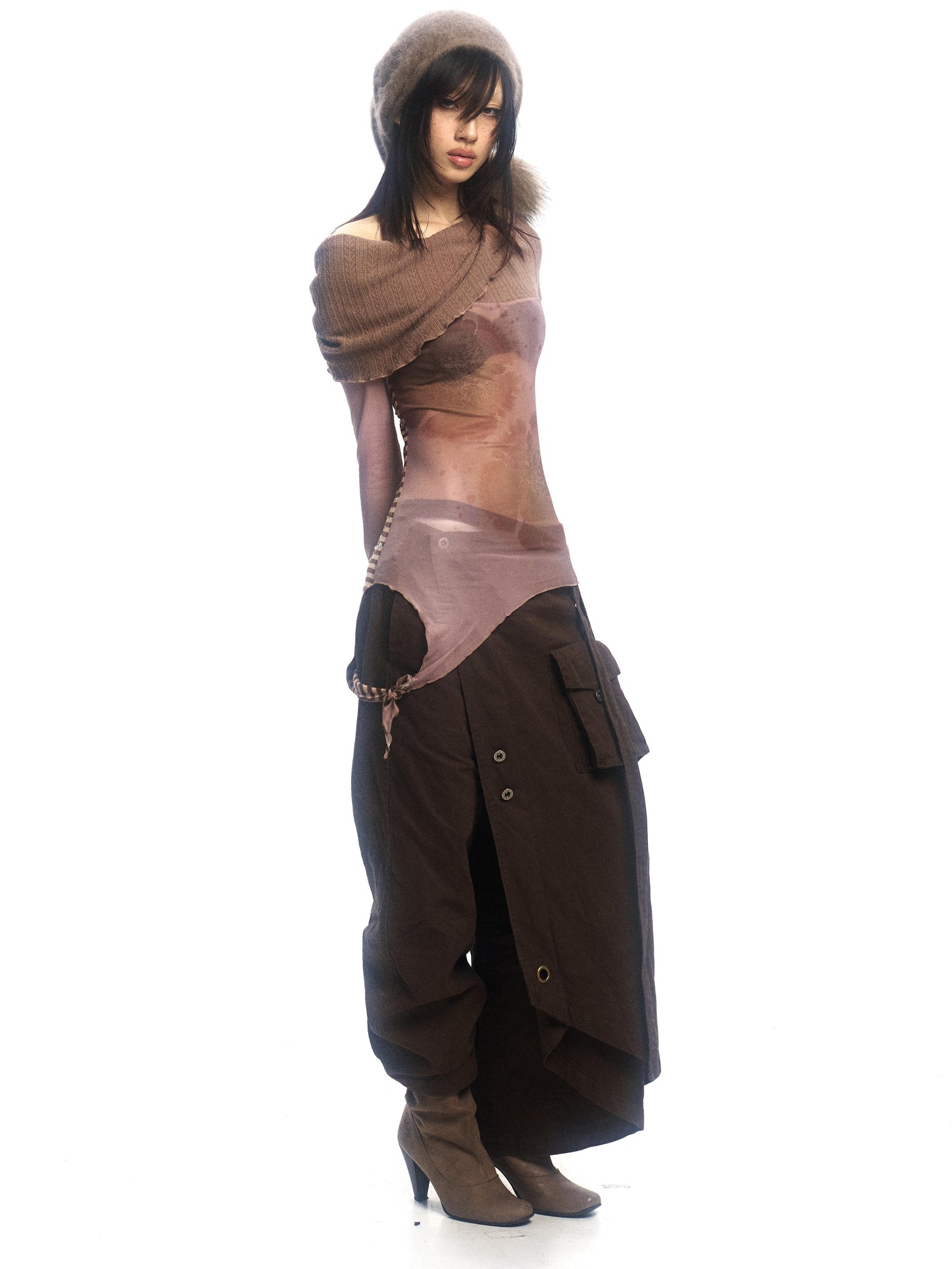Update OPEN AESTHETIC Floral Mesh Knit Top with Convertible Collar and Reverse Wear