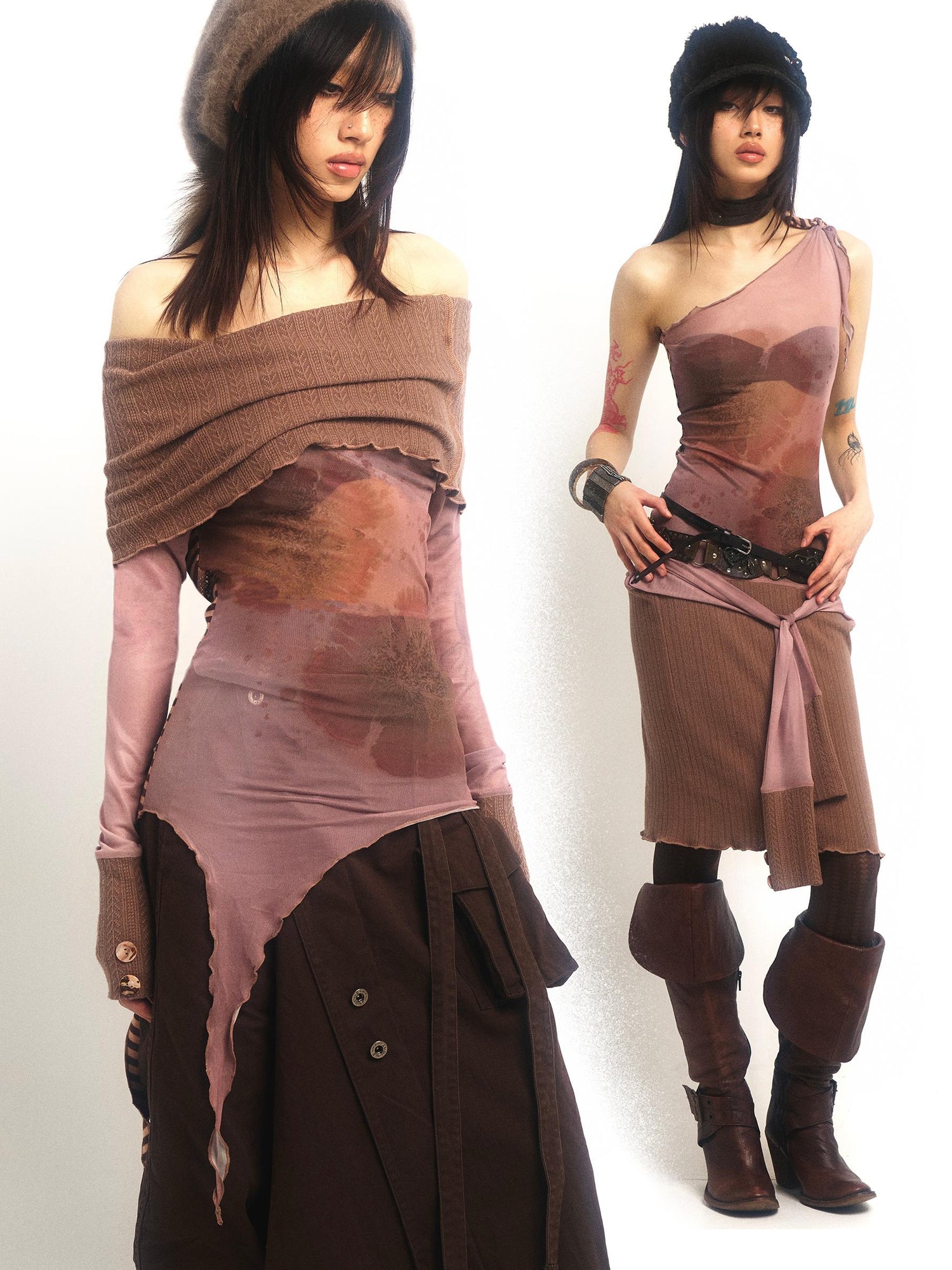 Update OPEN AESTHETIC Floral Mesh Knit Top with Convertible Collar and Reverse Wear