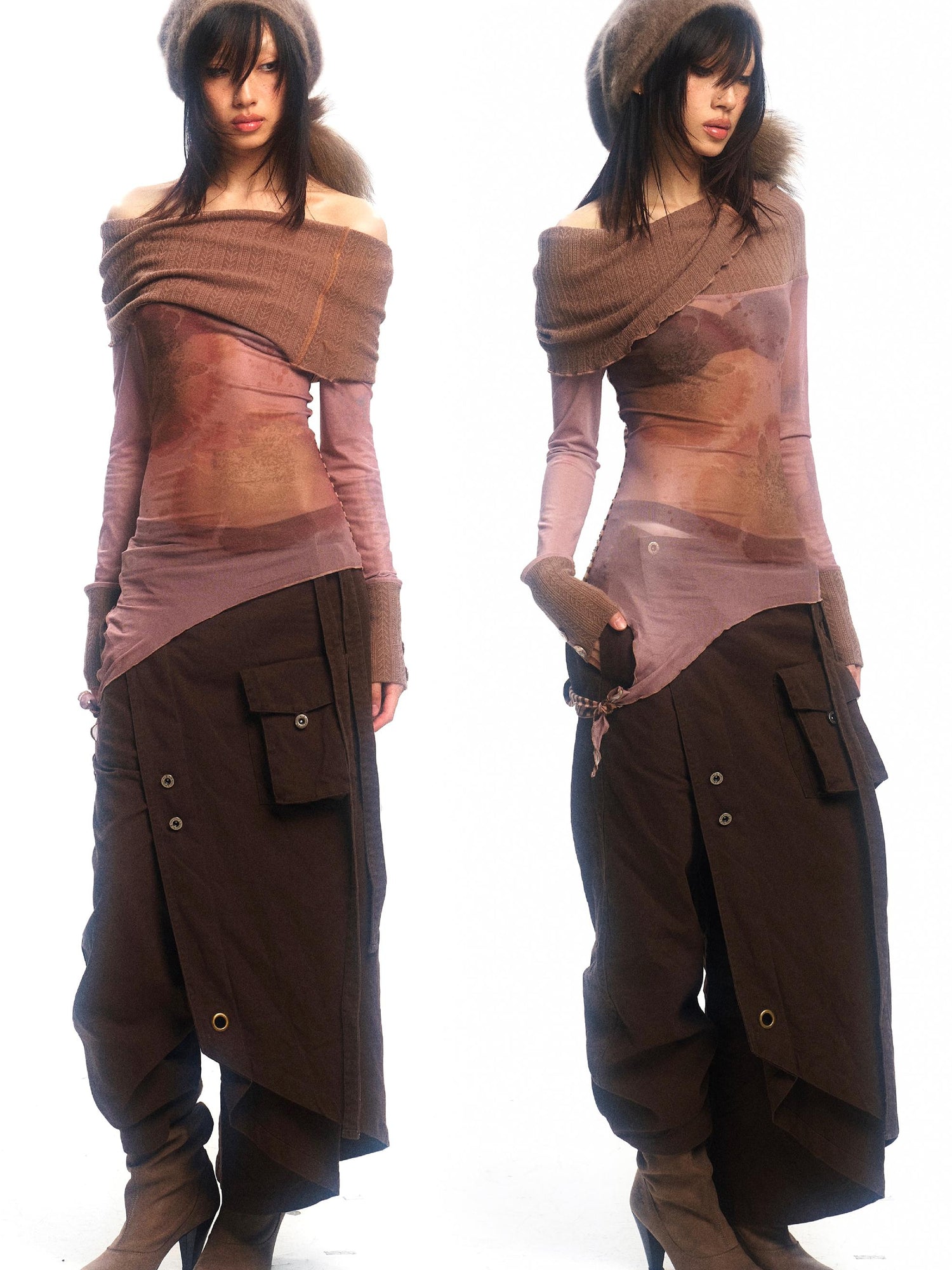 Update OPEN AESTHETIC Floral Mesh Knit Top with Convertible Collar and Reverse Wear