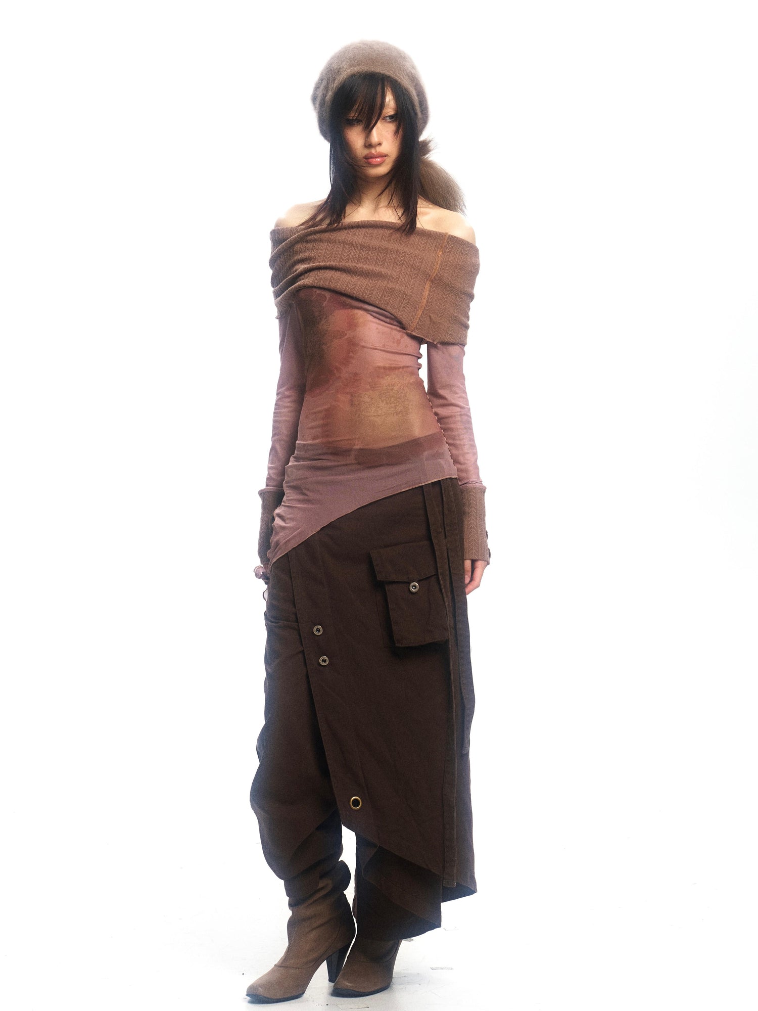 Update OPEN AESTHETIC Floral Mesh Knit Top with Convertible Collar and Reverse Wear