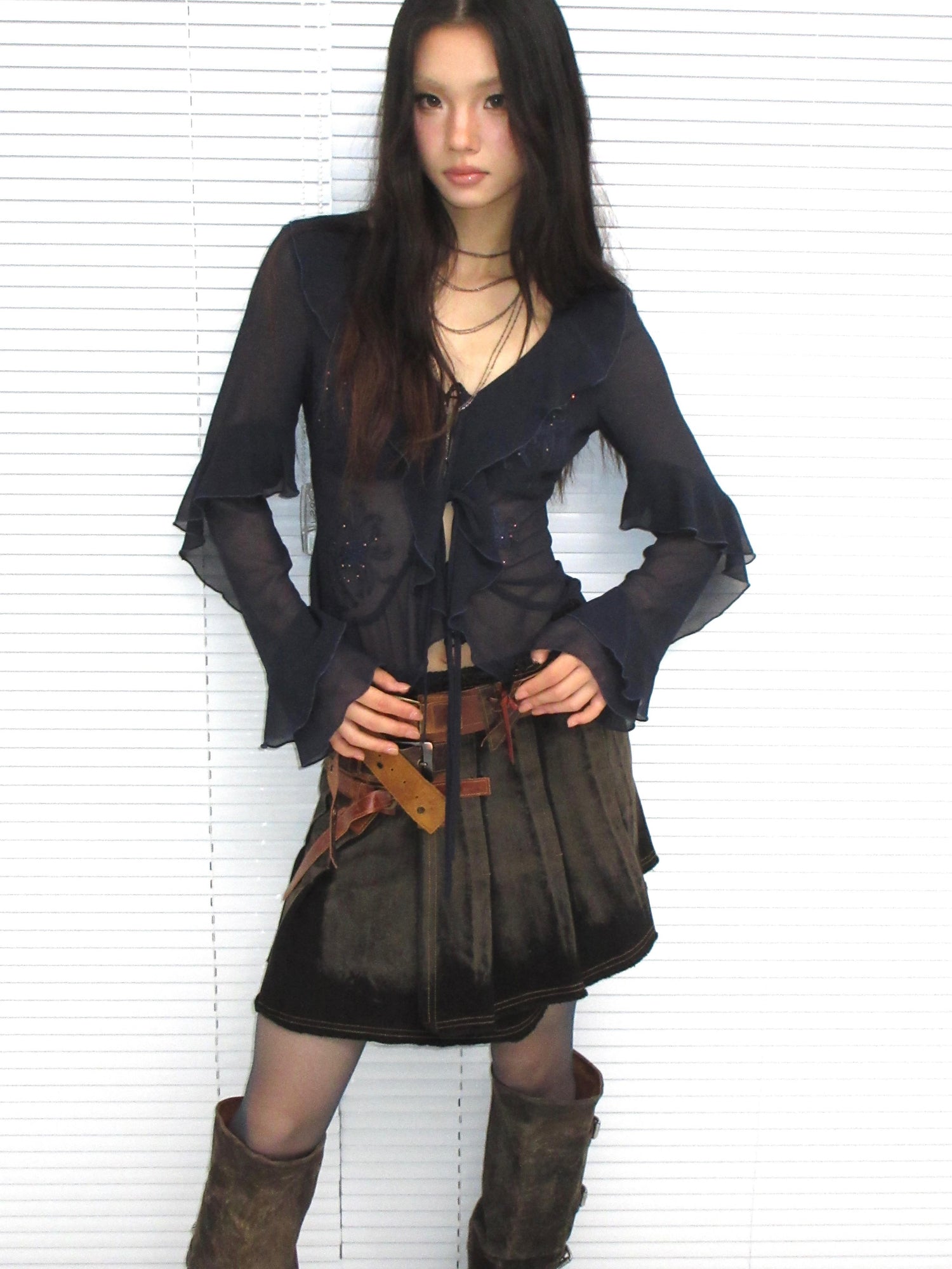 Update OPEN AESTHETIC French Vintage Embroidered Crystal Satin Blouse 2025 A W