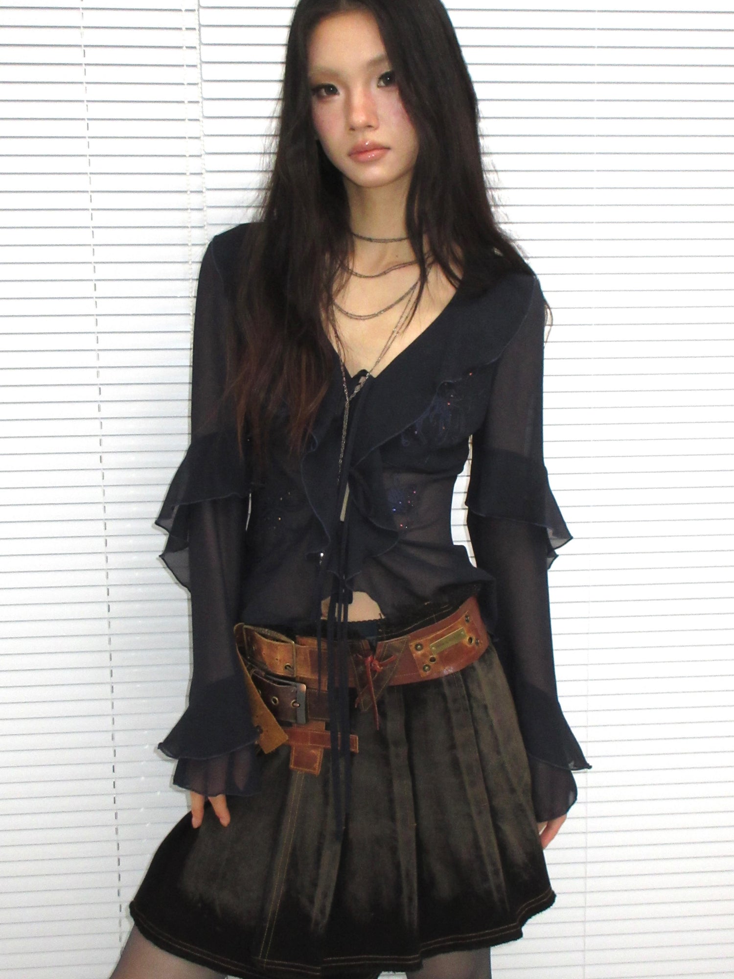 Update OPEN AESTHETIC French Vintage Embroidered Crystal Satin Blouse 2025 A W