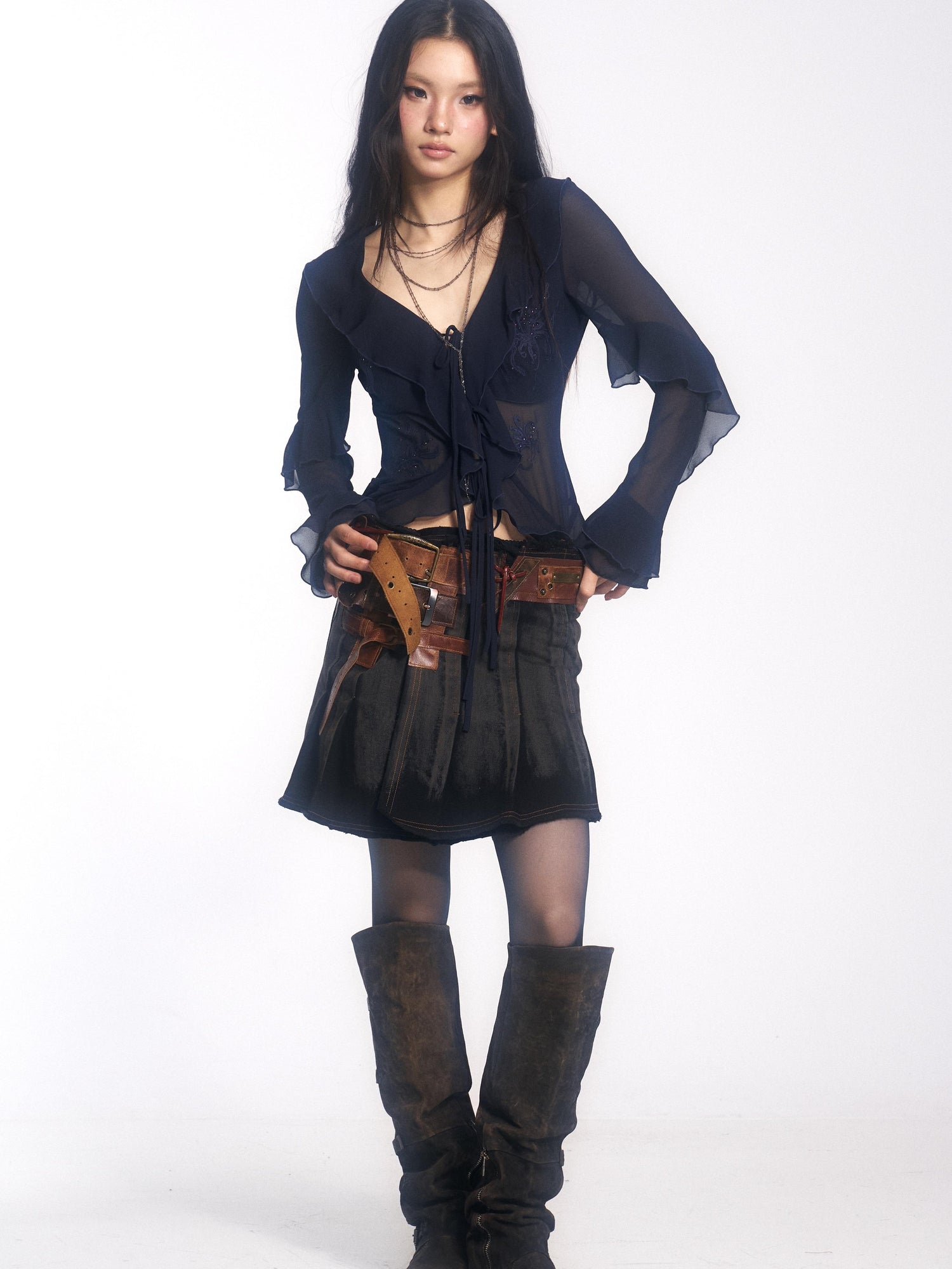 Update OPEN AESTHETIC French Vintage Embroidered Crystal Satin Blouse 2025 A W