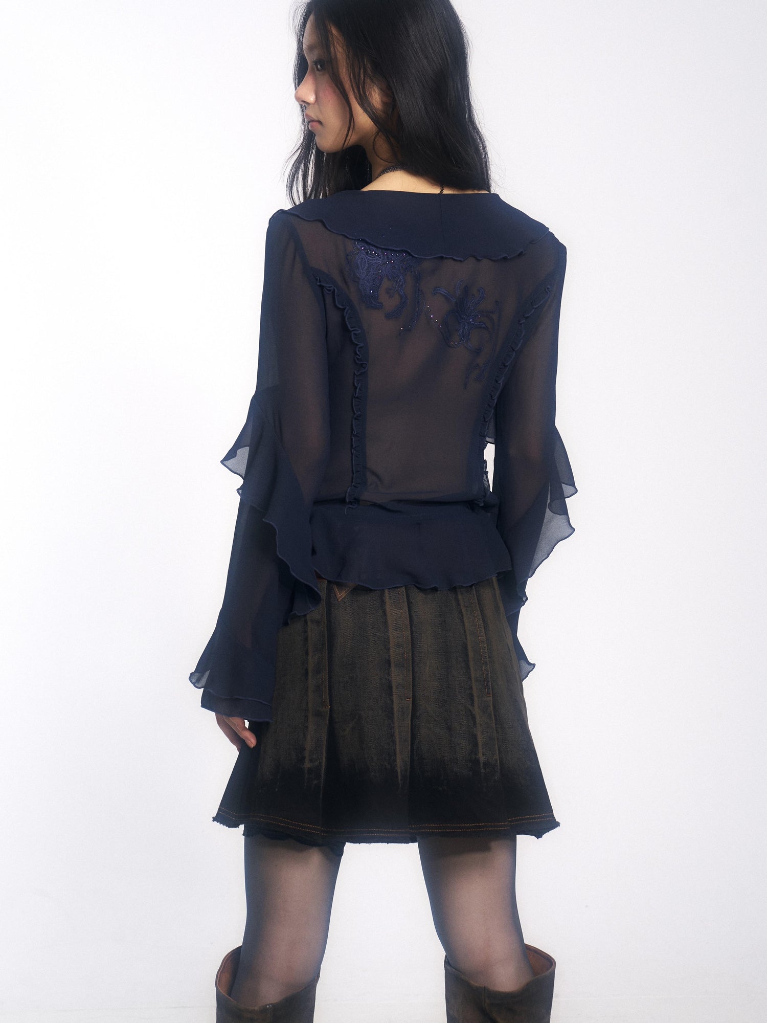 Update OPEN AESTHETIC French Vintage Embroidered Crystal Satin Blouse 2025 A W