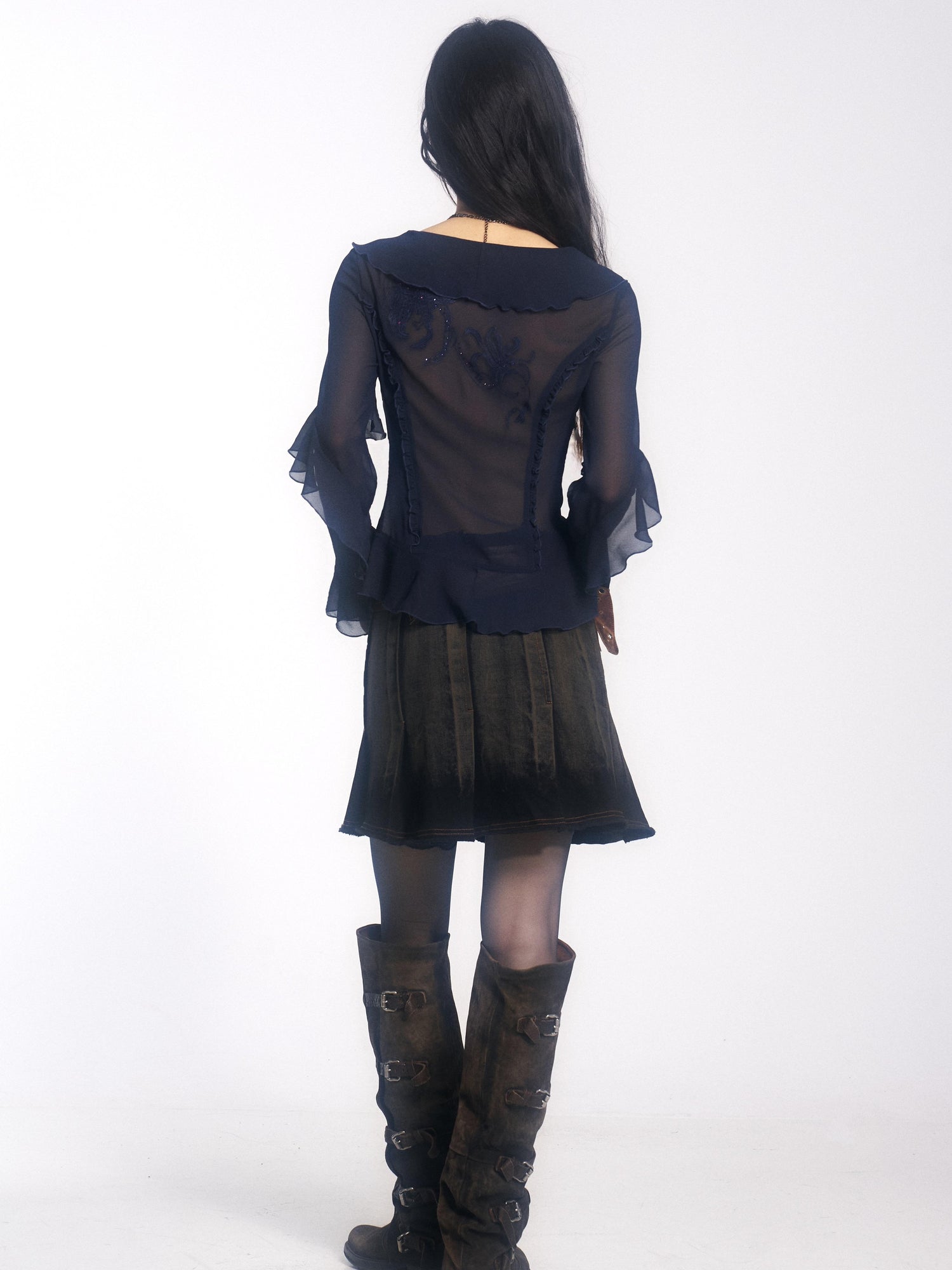 Update OPEN AESTHETIC French Vintage Embroidered Crystal Satin Blouse 2025 A W