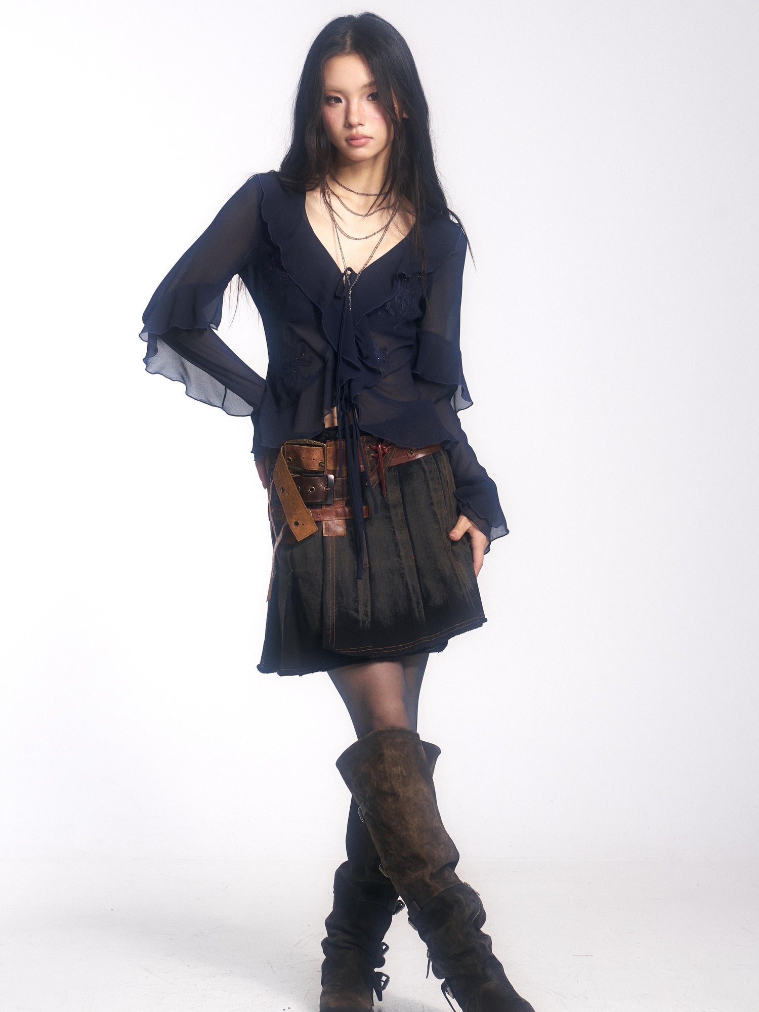 Update OPEN AESTHETIC French Vintage Embroidered Crystal Satin Blouse 2025 A W