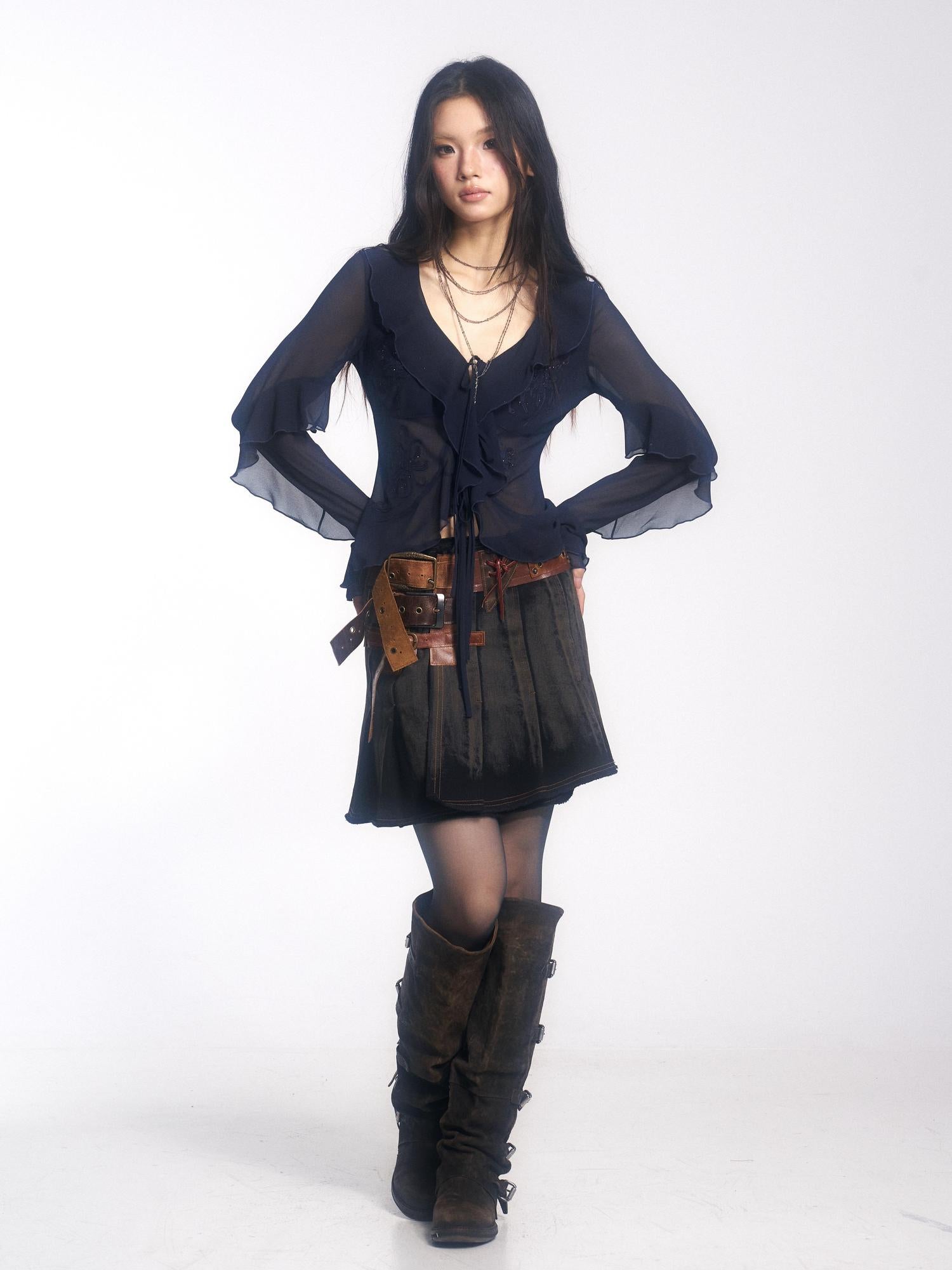 Update OPEN AESTHETIC French Vintage Embroidered Crystal Satin Blouse 2025 A W