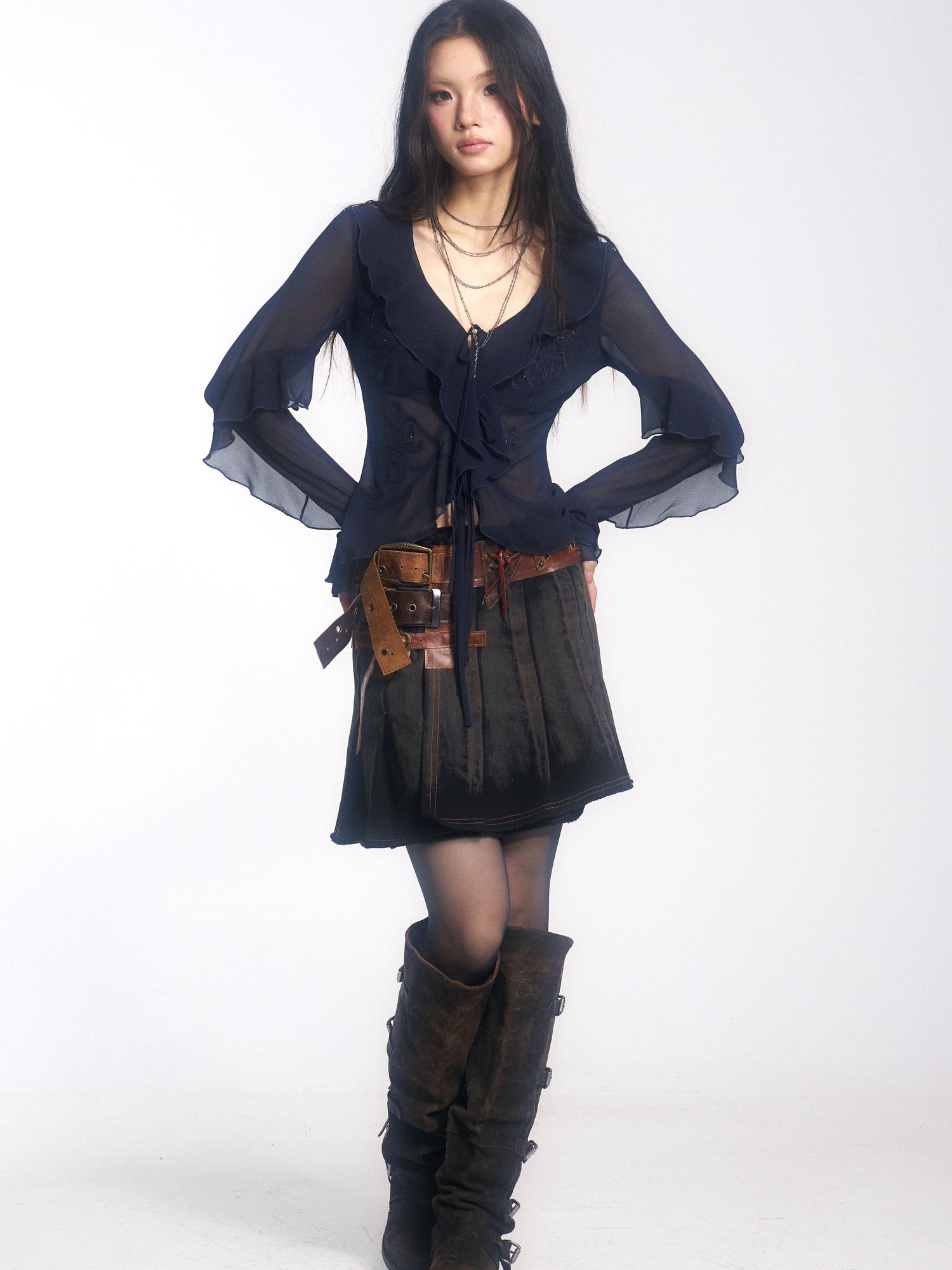 Update OPEN AESTHETIC French Vintage Embroidered Crystal Satin Blouse 2025 A W