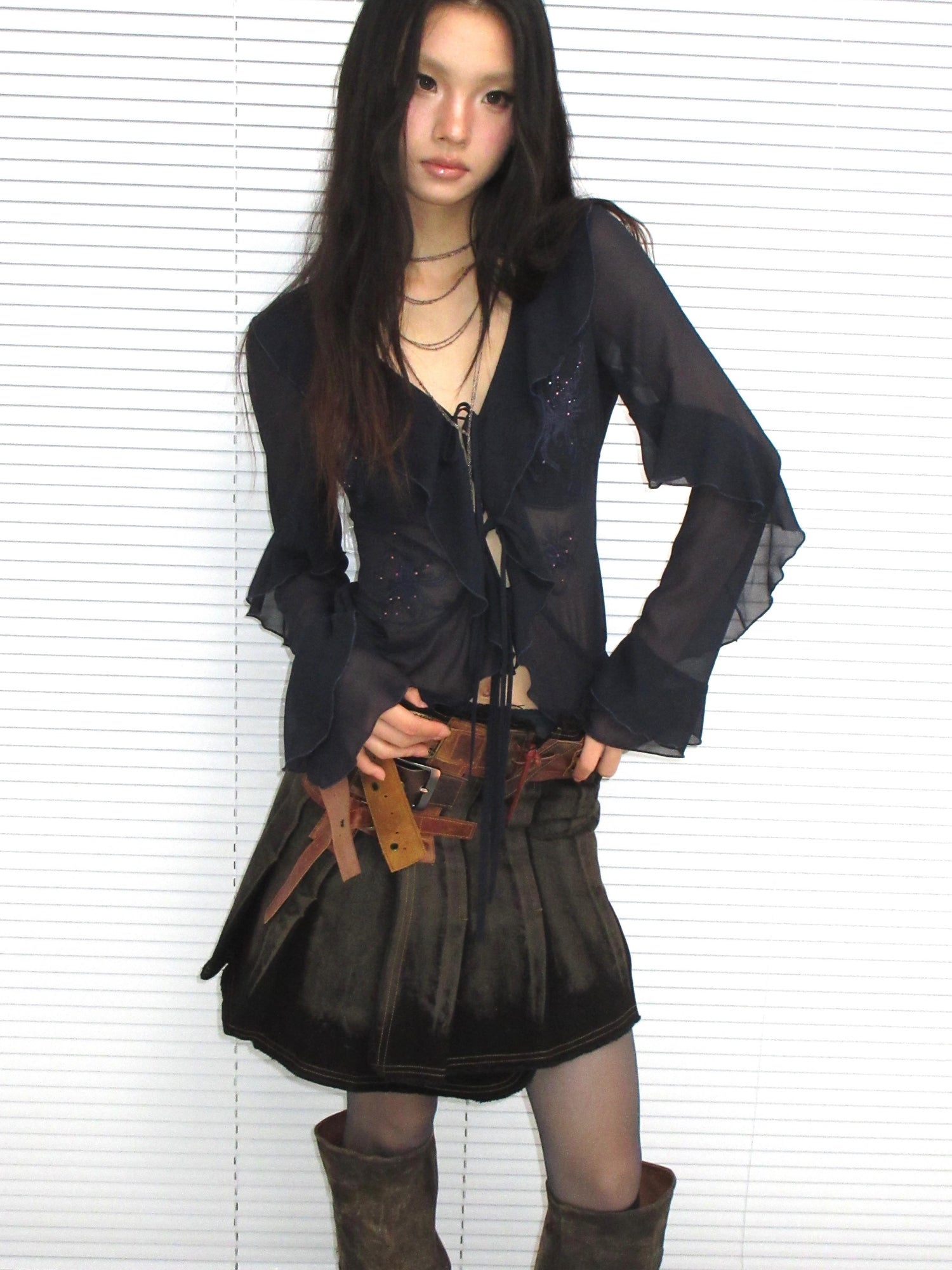 Update OPEN AESTHETIC French Vintage Embroidered Crystal Satin Blouse 2025 A W