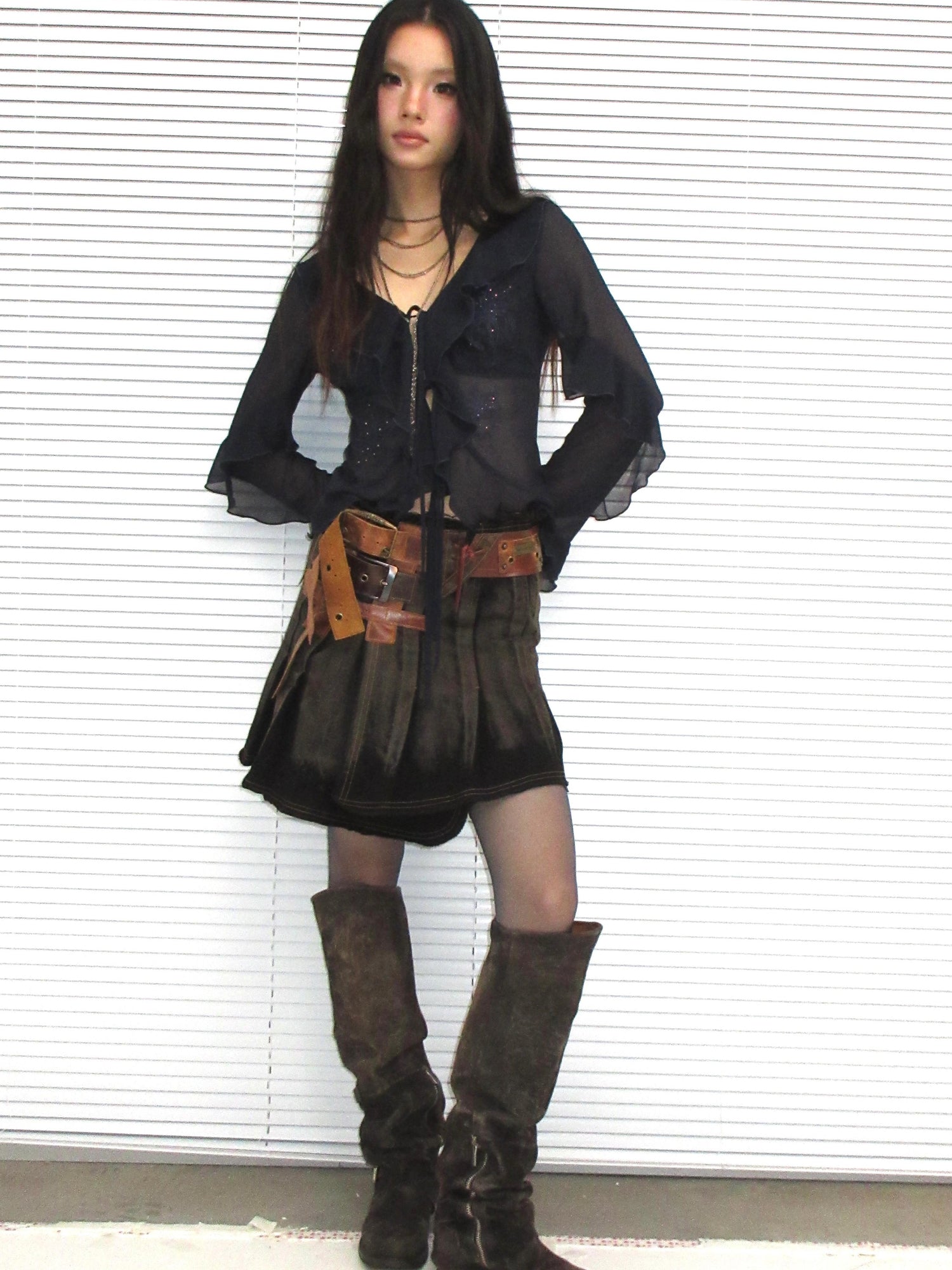 Update OPEN AESTHETIC French Vintage Embroidered Crystal Satin Blouse 2025 A W