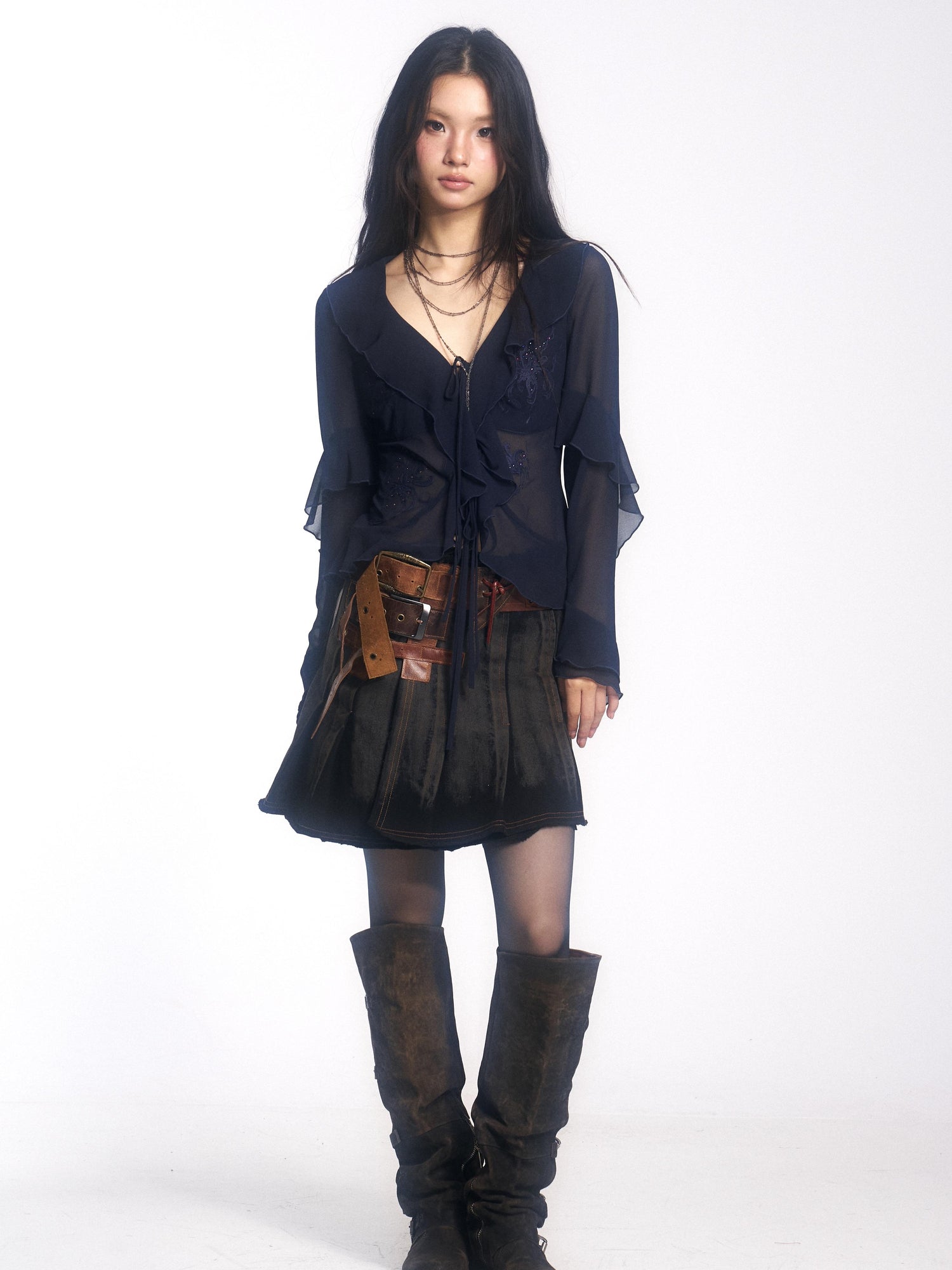 Update OPEN AESTHETIC French Vintage Embroidered Crystal Satin Blouse 2025 A W