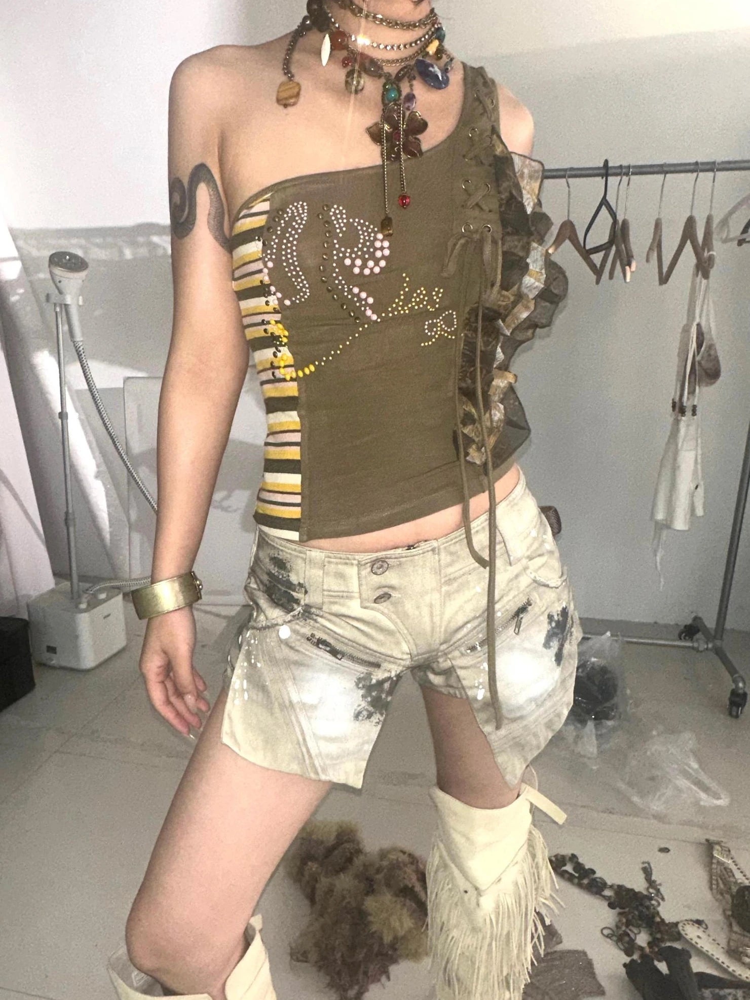 OPEN AESTHETIC Low Rise Light Gray Original Design Women Casual Streetwear Shorts