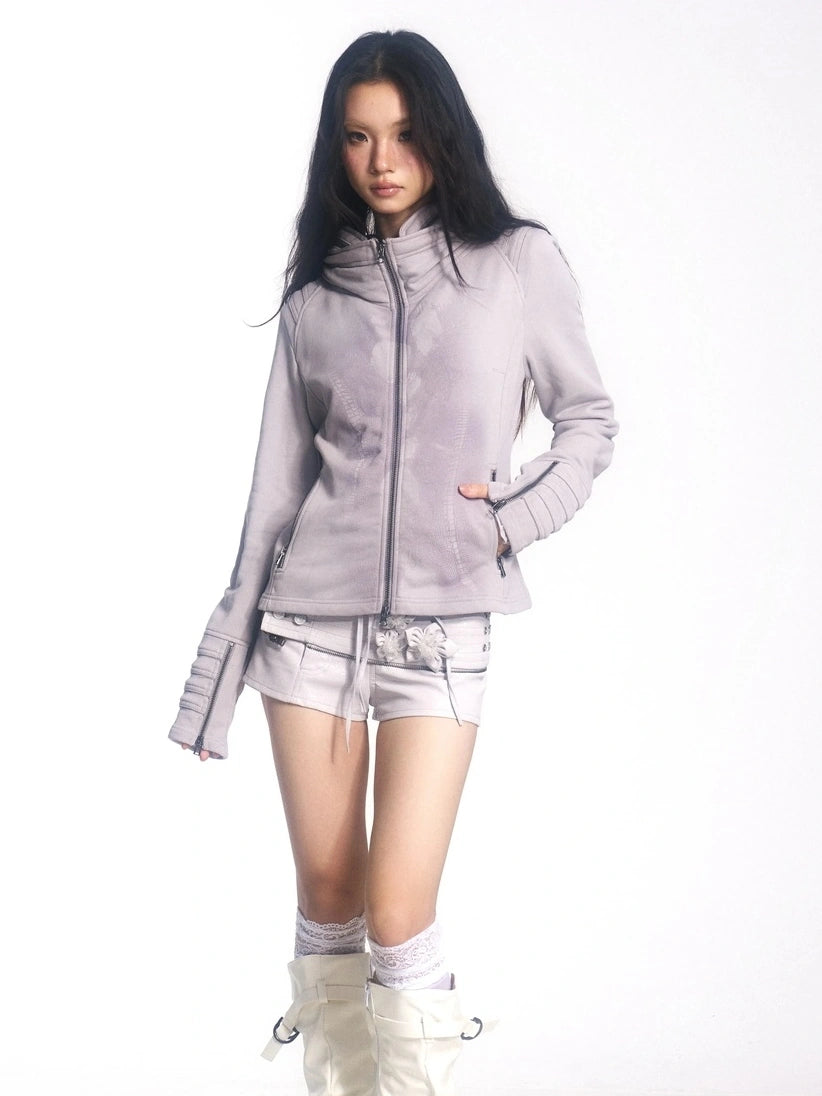 OPEN AESTHETIC Low Rise Pu Leather Skort Zip Detail Bodycon White Purple Women Mini Skirt