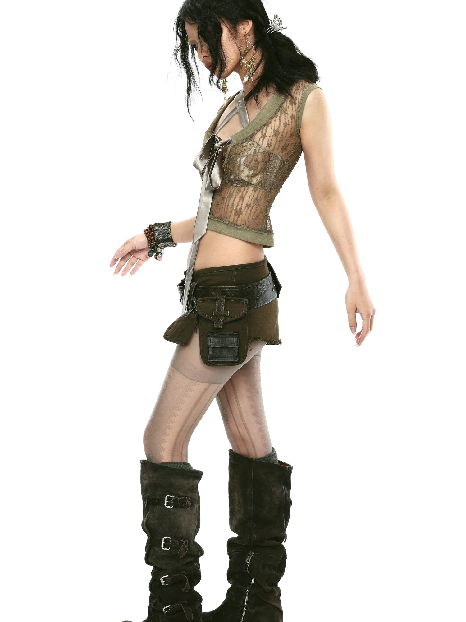 Update OPEN AESTHETIC Low Rise Raw Hem Denim Shorts with Detachable Pocket and Belt