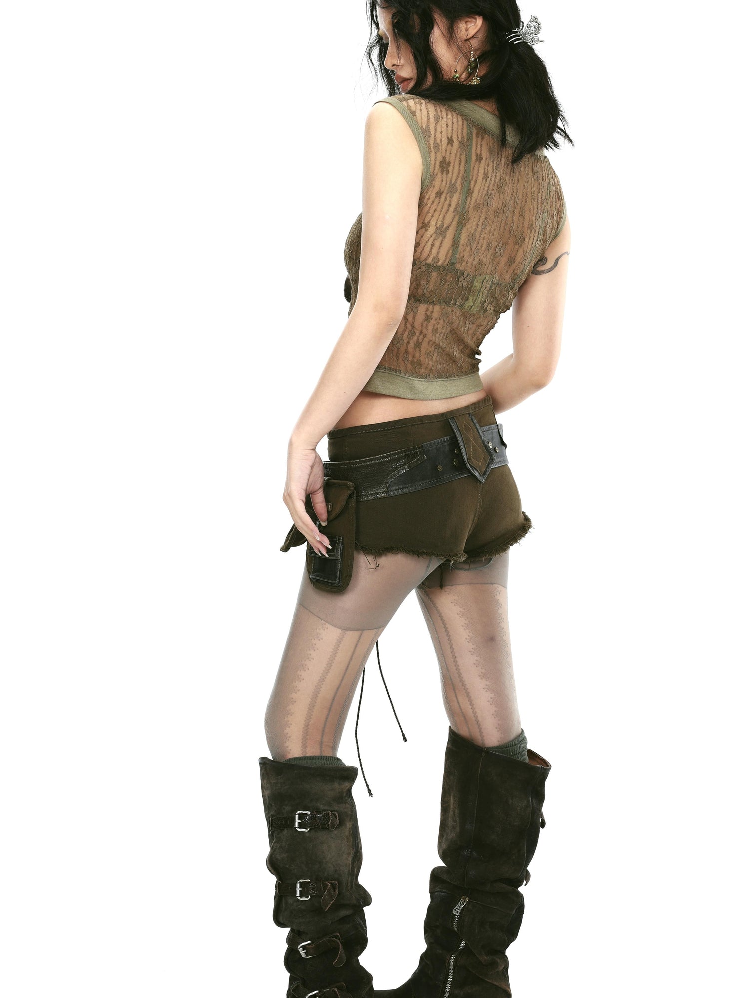 Update OPEN AESTHETIC Low Rise Raw Hem Denim Shorts with Detachable Pocket and Belt