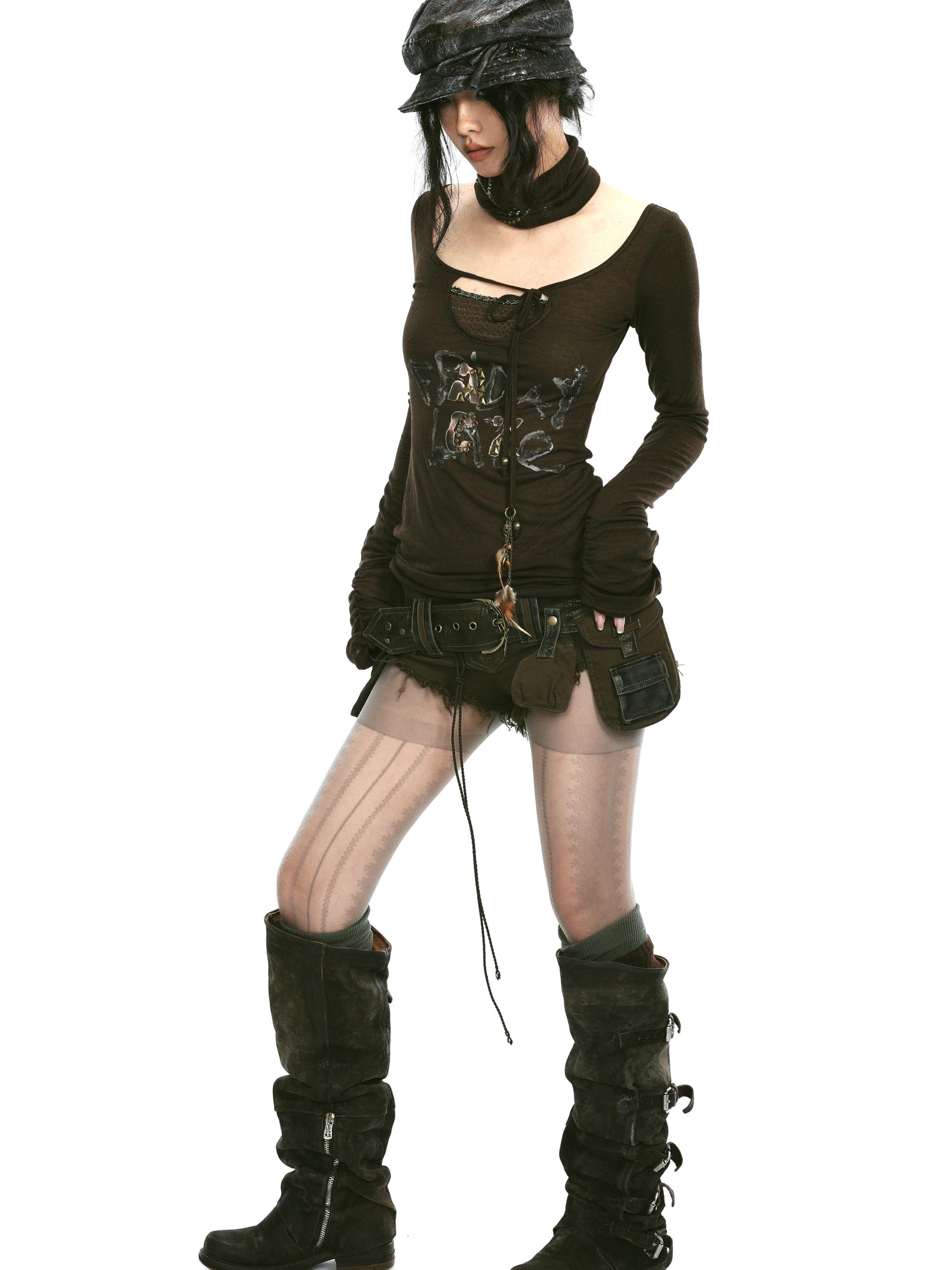 Update OPEN AESTHETIC Low Rise Raw Hem Denim Shorts with Detachable Pocket and Belt