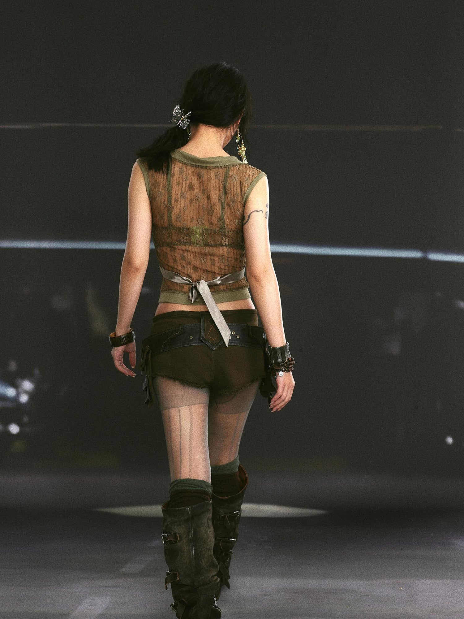 Update OPEN AESTHETIC Low Rise Raw Hem Denim Shorts with Detachable Pocket and Belt