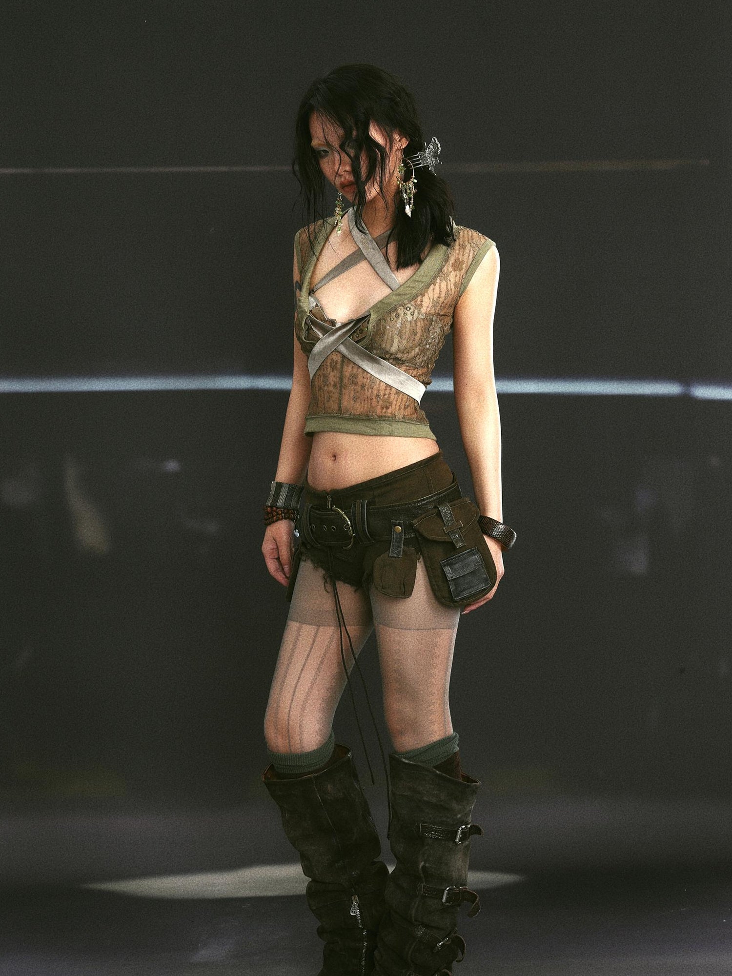 Update OPEN AESTHETIC Low Rise Raw Hem Denim Shorts with Detachable Pocket and Belt