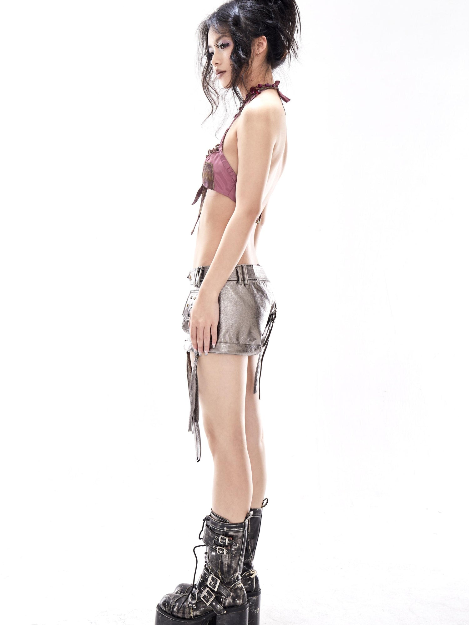 Update OPEN AESTHETIC Open Aesthetic Psychedelic Print Mesh Lace Trim Halter Bralette Set