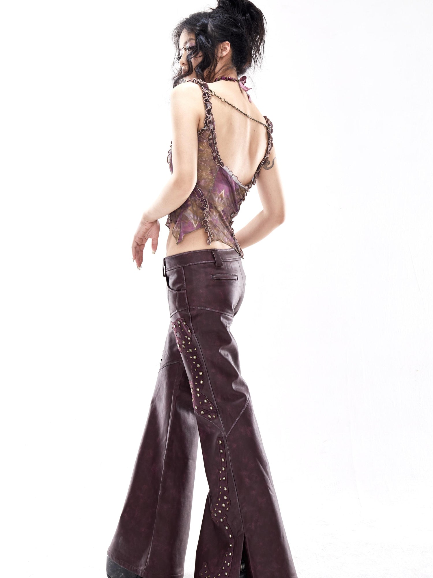 Update OPEN AESTHETIC Open Aesthetic Psychedelic Print Mesh Lace Trim Halter Bralette Set